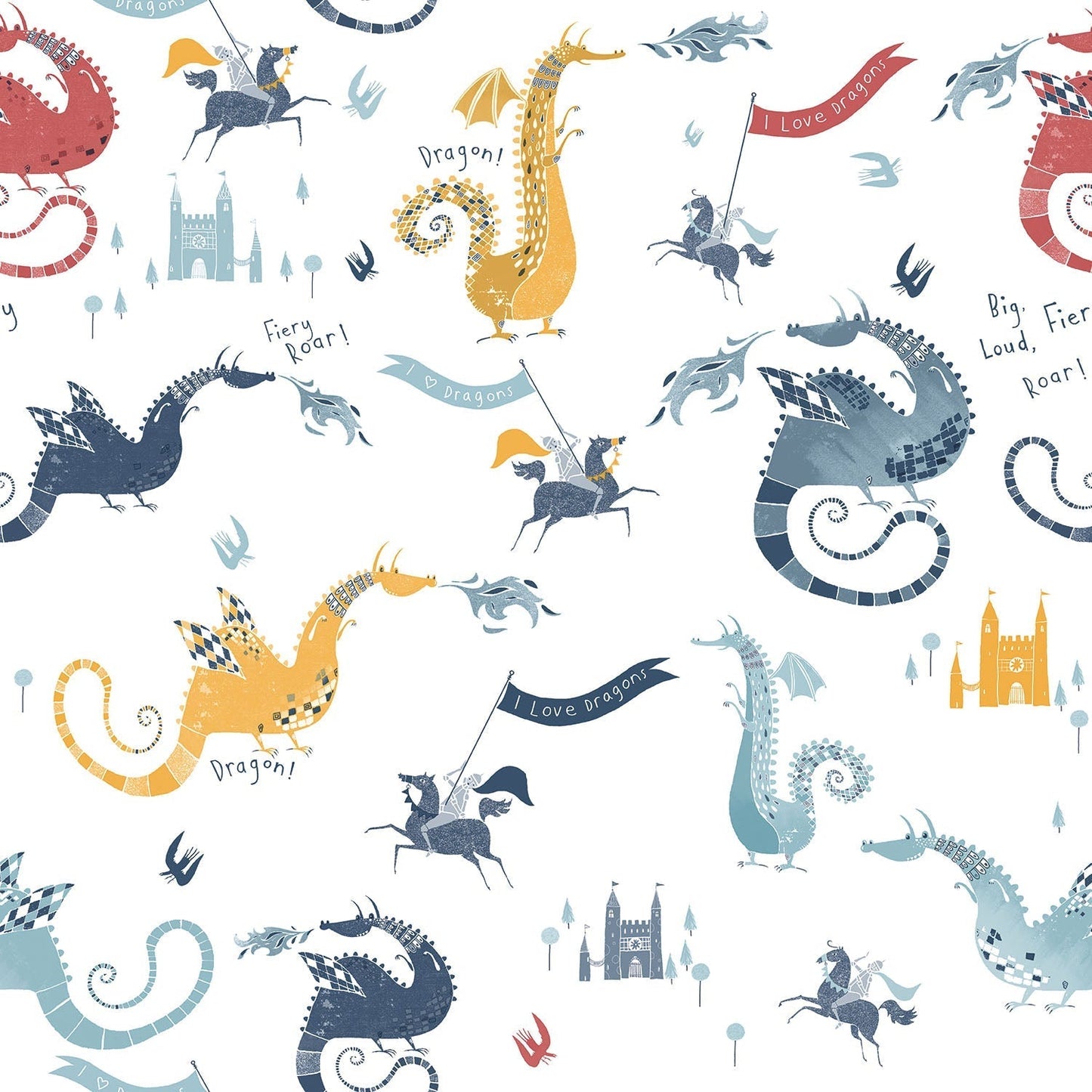Dragons Blue Multi Wallpaper from the Tiny Tots 2 Collection by Galerie Wallcoverings