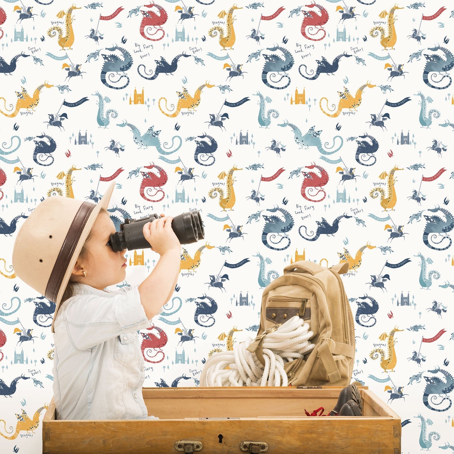 Dragons Blue Multi Wallpaper from the Tiny Tots 2 Collection by Galerie Wallcoverings