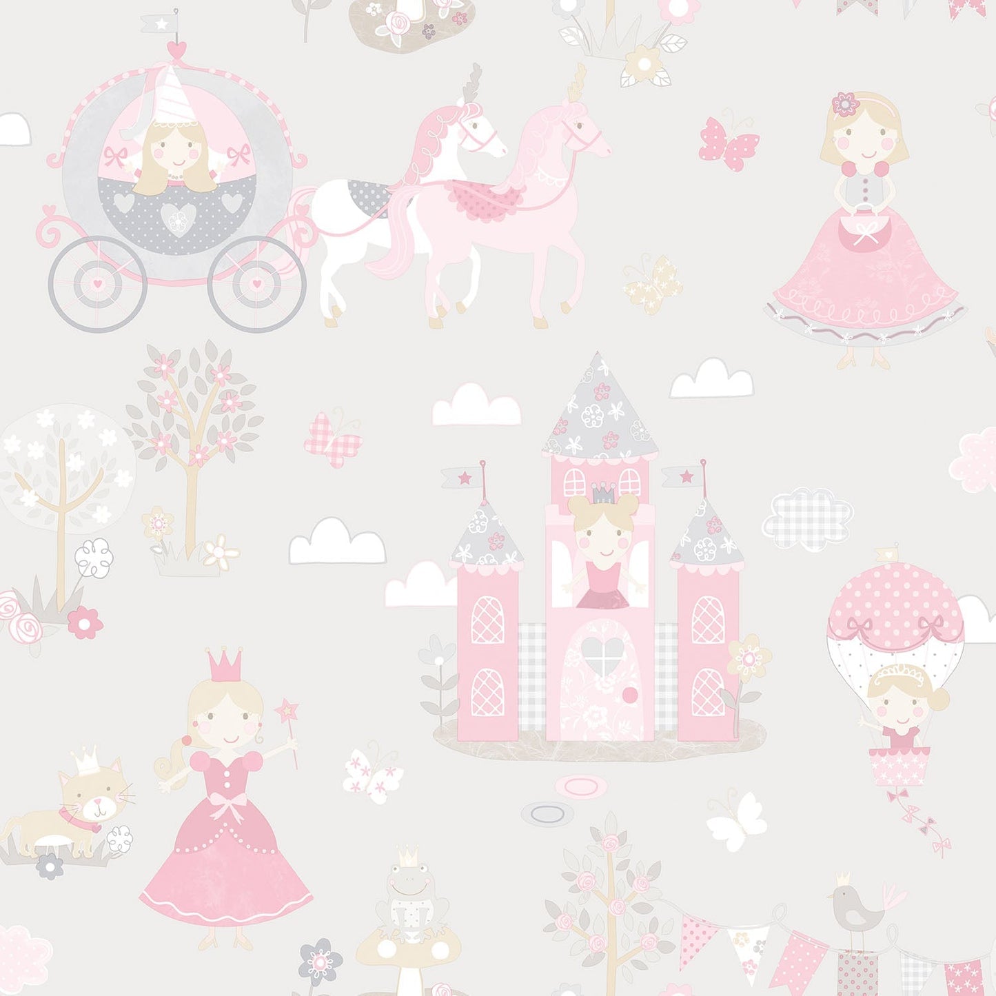 Fairytale Grey/Pink Wallpaper from the Tiny Tots 2 Collection by Galerie Wallcoverings