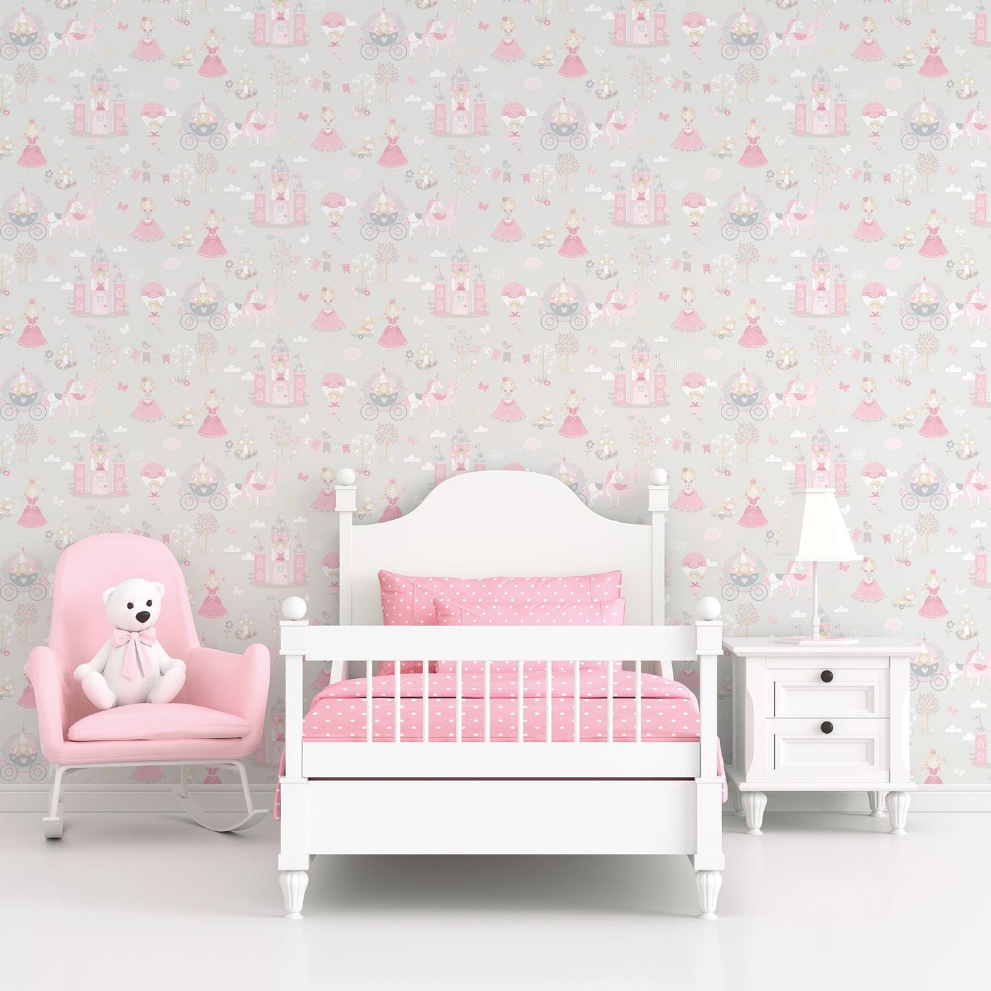 Fairytale Grey/Pink Wallpaper from the Tiny Tots 2 Collection by Galerie Wallcoverings