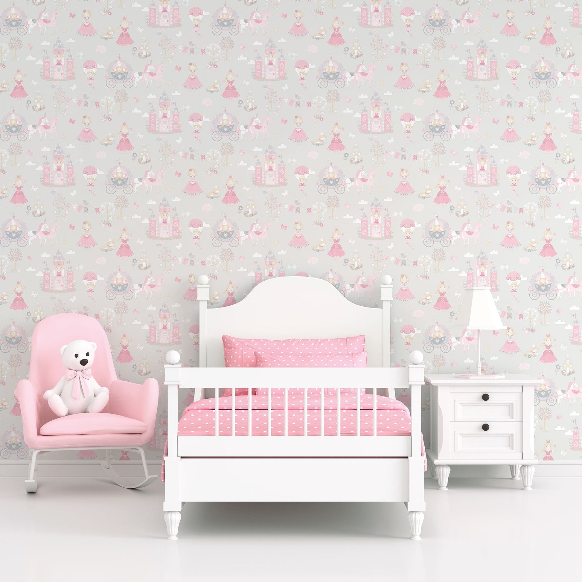 Fairytale Grey/Pink Wallpaper from the Tiny Tots 2 Collection by Galerie Wallcoverings