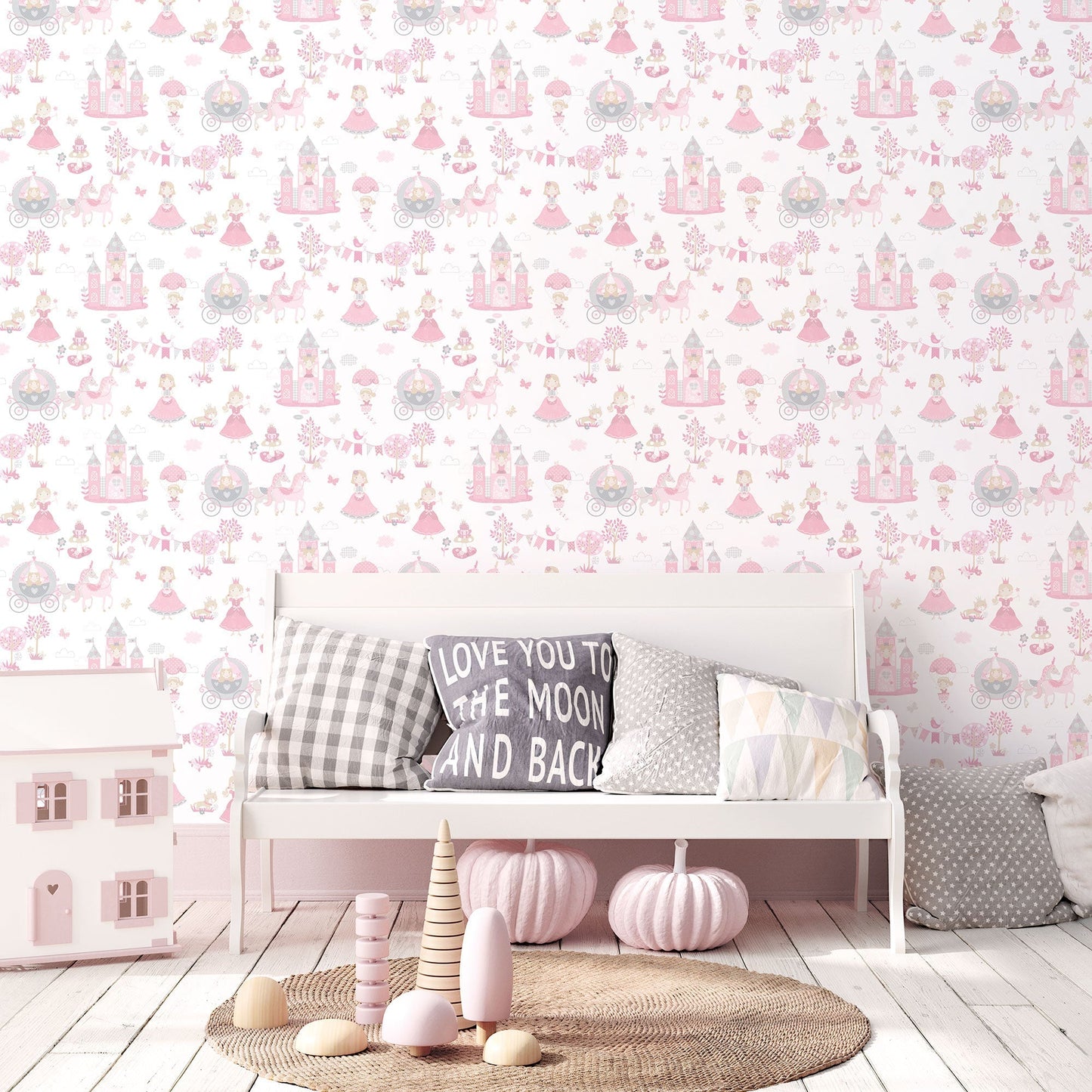 Fairytale Pink/Grey Wallpaper from the Tiny Tots 2 Collection by Galerie Wallcoverings