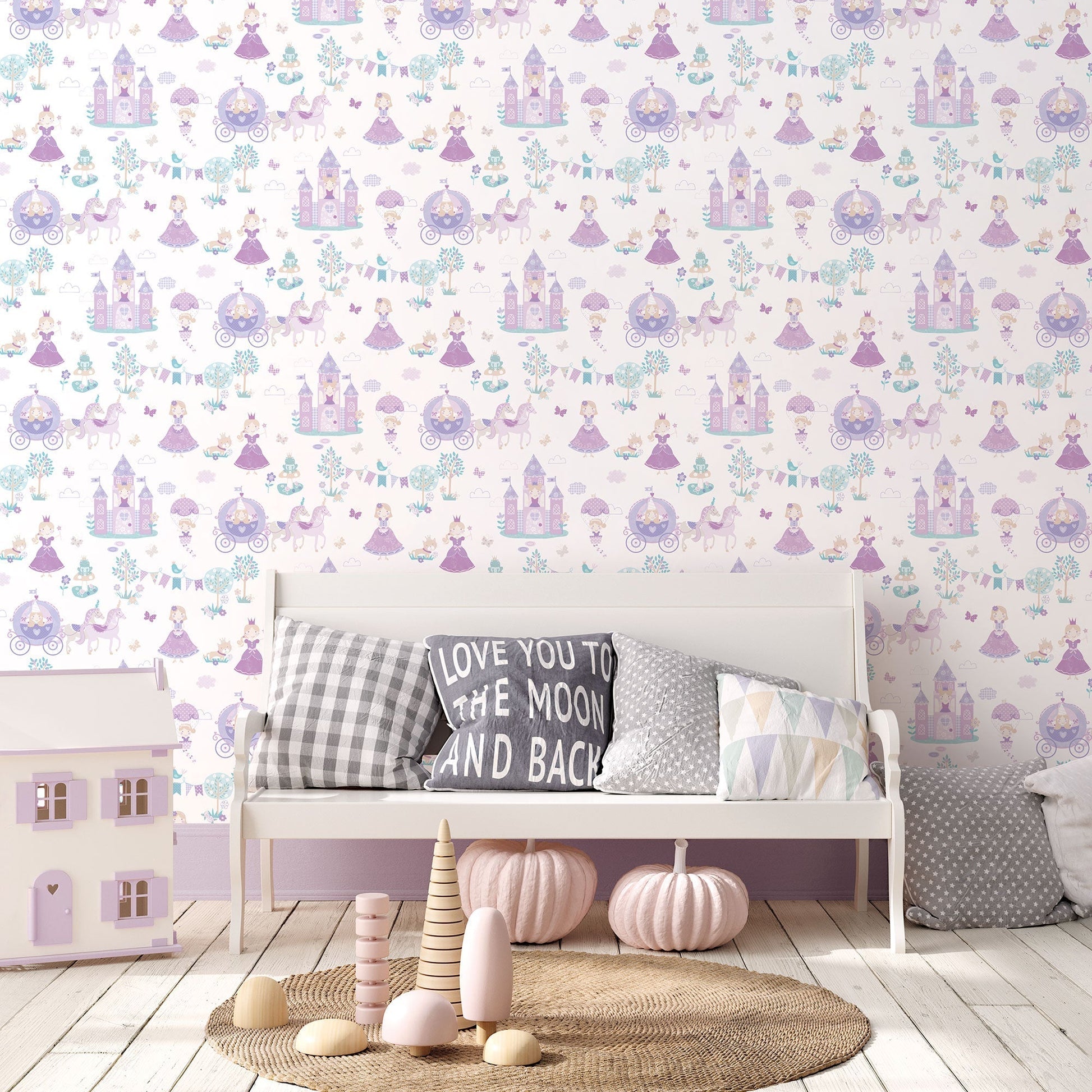 Fairytale Purple/Turquoise Wallpaper from the Tiny Tots 2 Collection by Galerie Wallcoverings