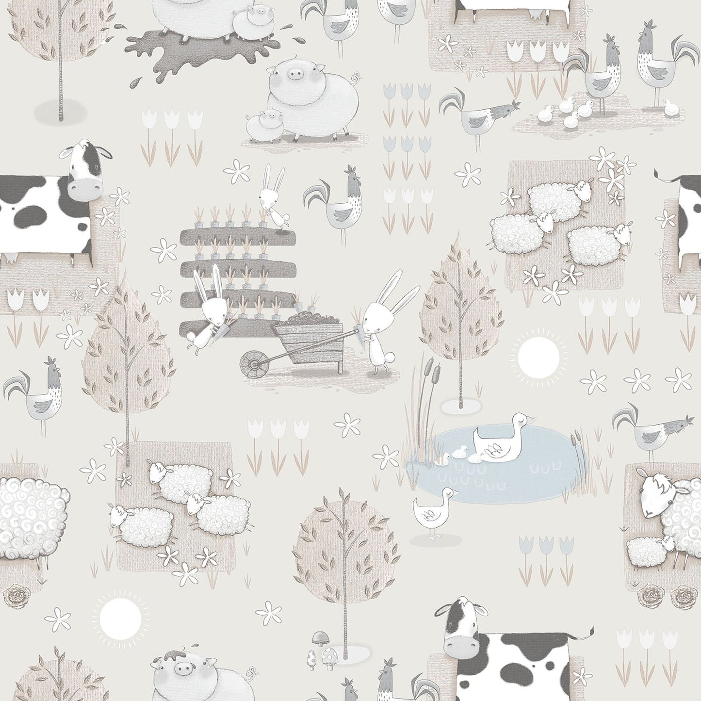 Farmland Greige Wallpaper from the Tiny Tots 2 Collection by Galerie Wallcoverings