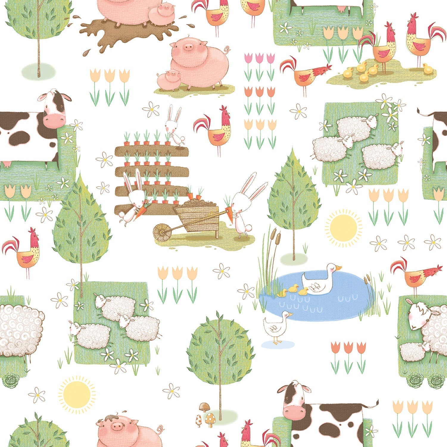 Farmland Primary Wallpaper from the Tiny Tots 2 Collection by Galerie Wallcoverings