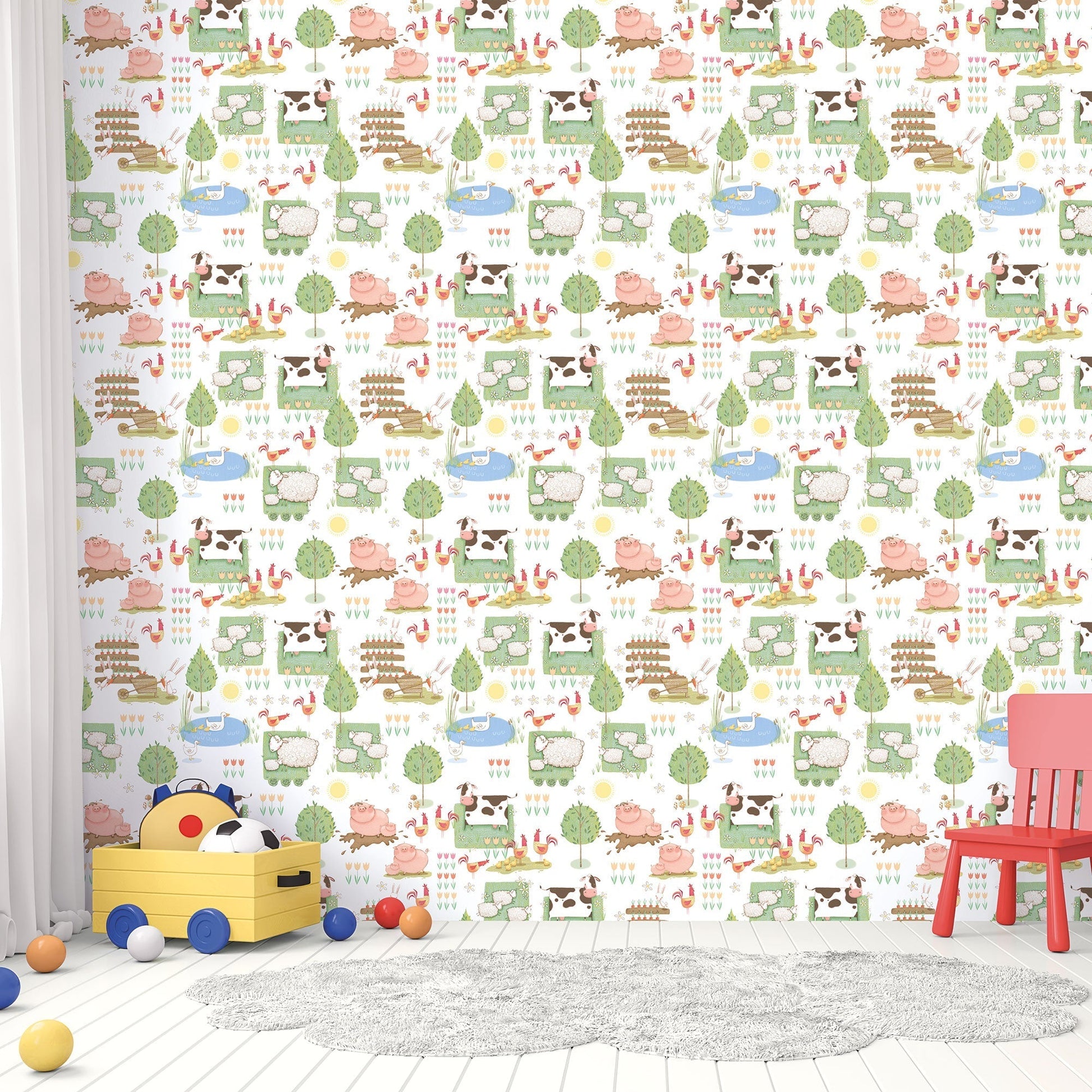 Farmland Primary Wallpaper from the Tiny Tots 2 Collection by Galerie Wallcoverings
