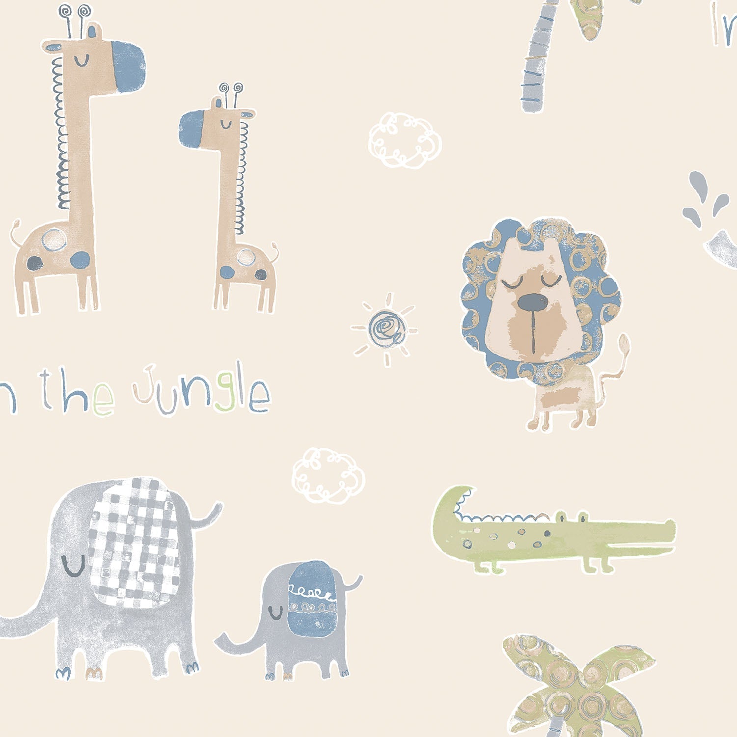 Jungle Friends Safari Green Wallpaper from the Tiny Tots 2 Collection by Galerie Wallcoverings
