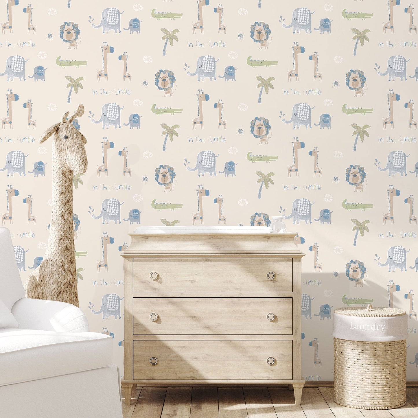 Jungle Friends Safari Green Wallpaper from the Tiny Tots 2 Collection by Galerie Wallcoverings