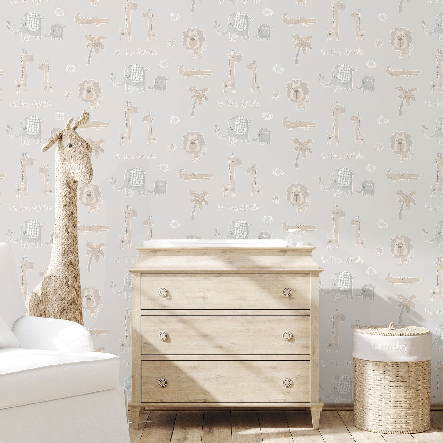 Jungle Friends Greige/Tan Wallpaper from
