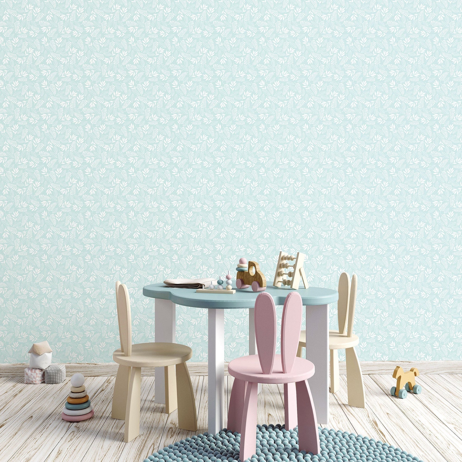Koala Leaf Turquoise Wallpaper from the Tiny Tots 2 Collection by Galerie Wallcoverings