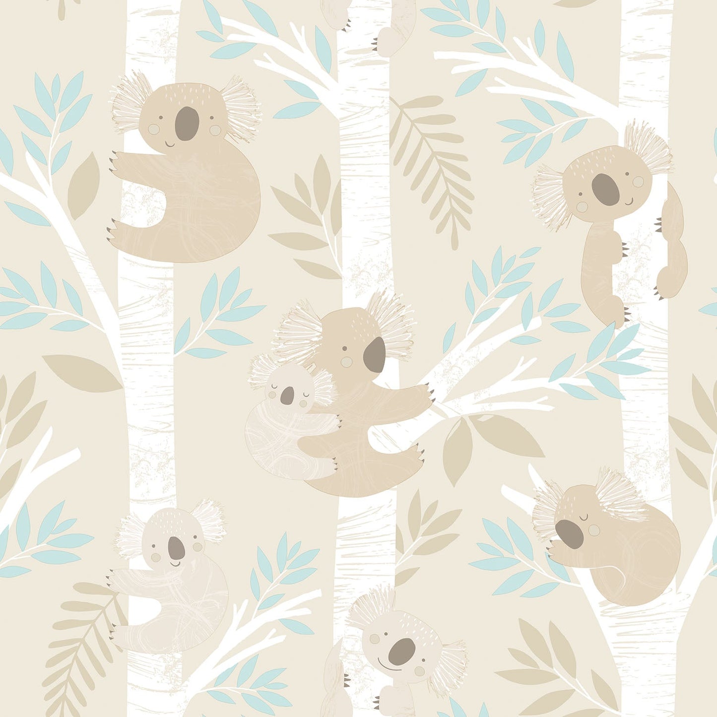Koalas Turquoise/Glitter Wallpaper from the Tiny Tots 2 Collection by Galerie Wallcoverings