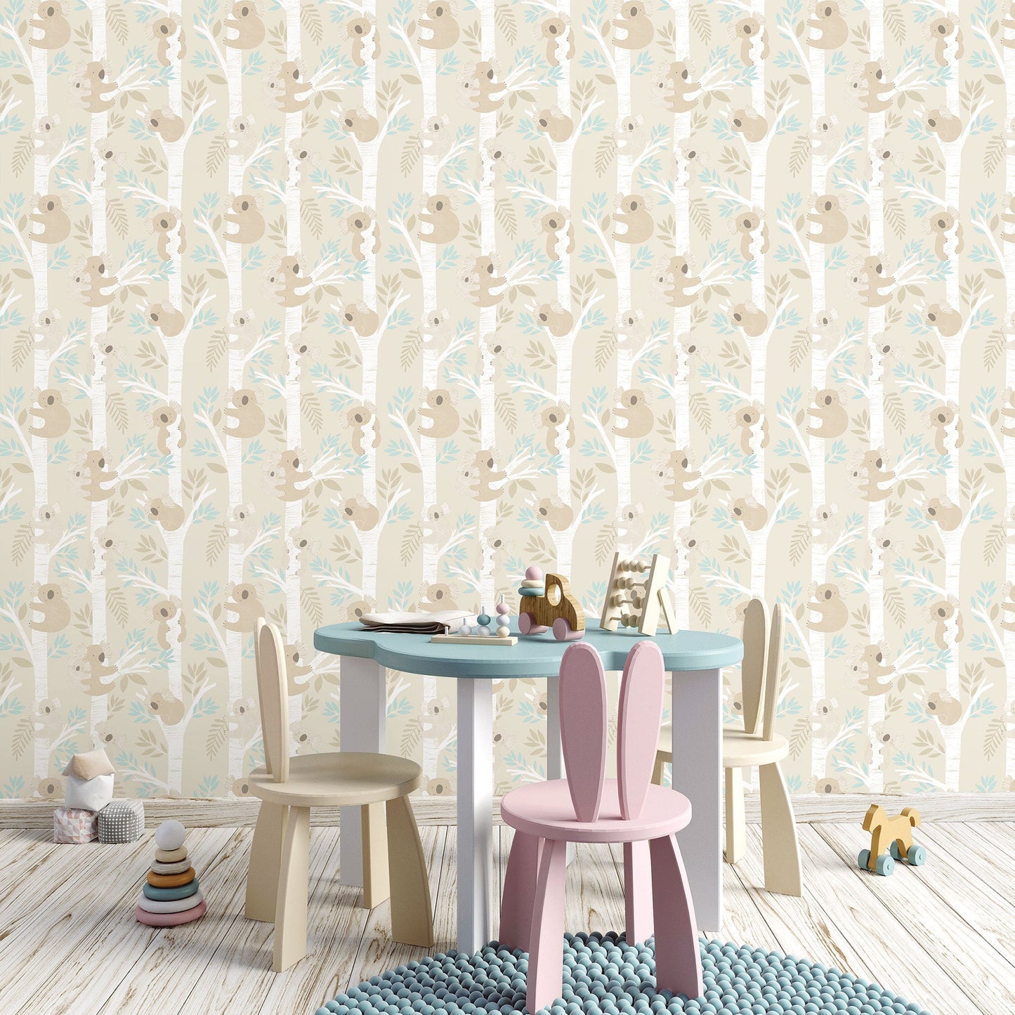 Koalas Turquoise/Glitter Wallpaper from the Tiny Tots 2 Collection by Galerie Wallcoverings