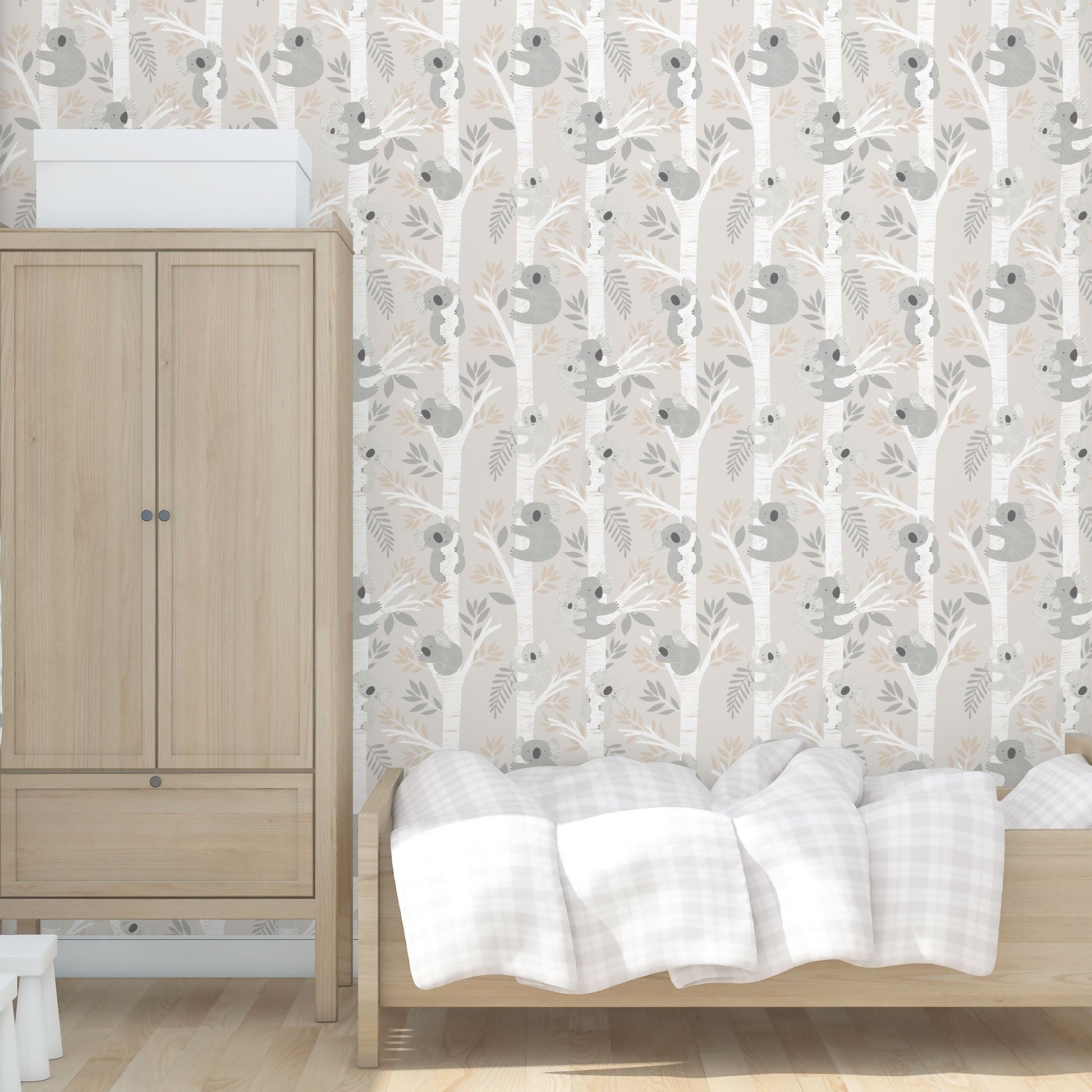 Koalas Greige/Glitter Wallpaper from the Tiny Tots 2 Collection by Galerie Wallcoverings