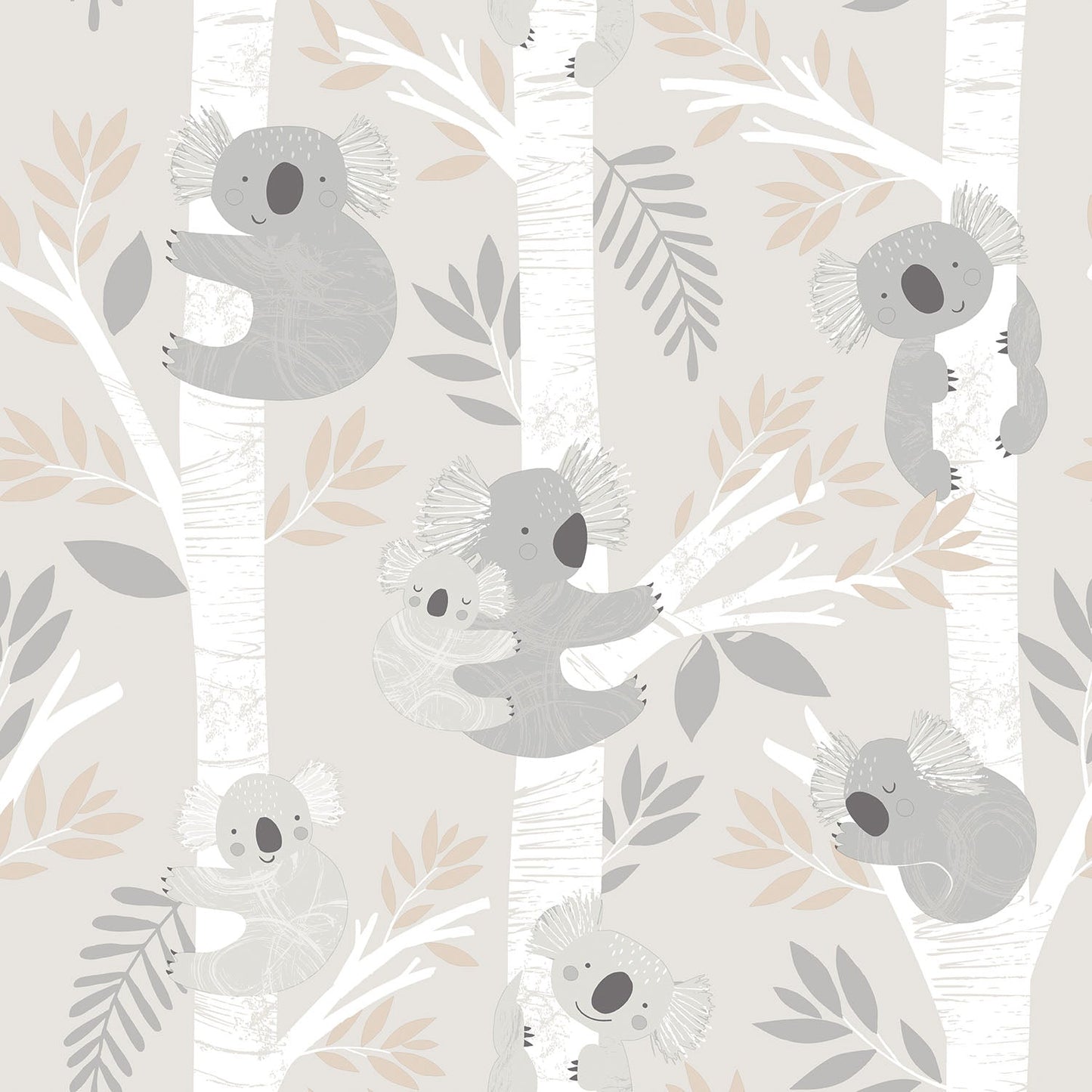 Koalas Greige/Glitter Wallpaper from the Tiny Tots 2 Collection by Galerie Wallcoverings