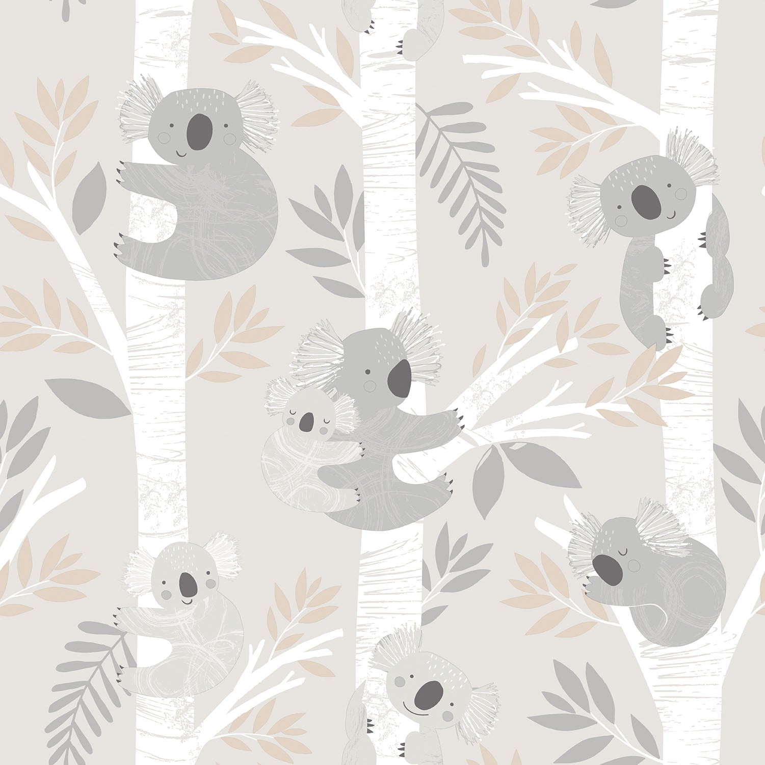 Koalas Greige/Glitter Wallpaper from the Tiny Tots 2 Collection by Galerie Wallcoverings