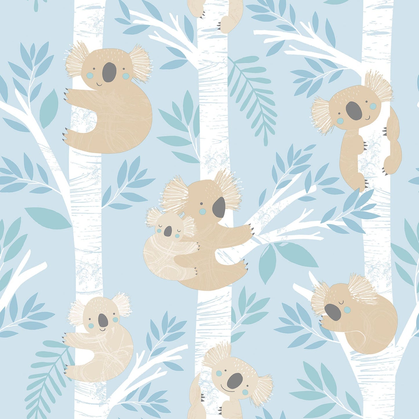Koalas Light Blue/Glitter Wallpaper from the Tiny Tots 2 Collection by Galerie Wallcoverings