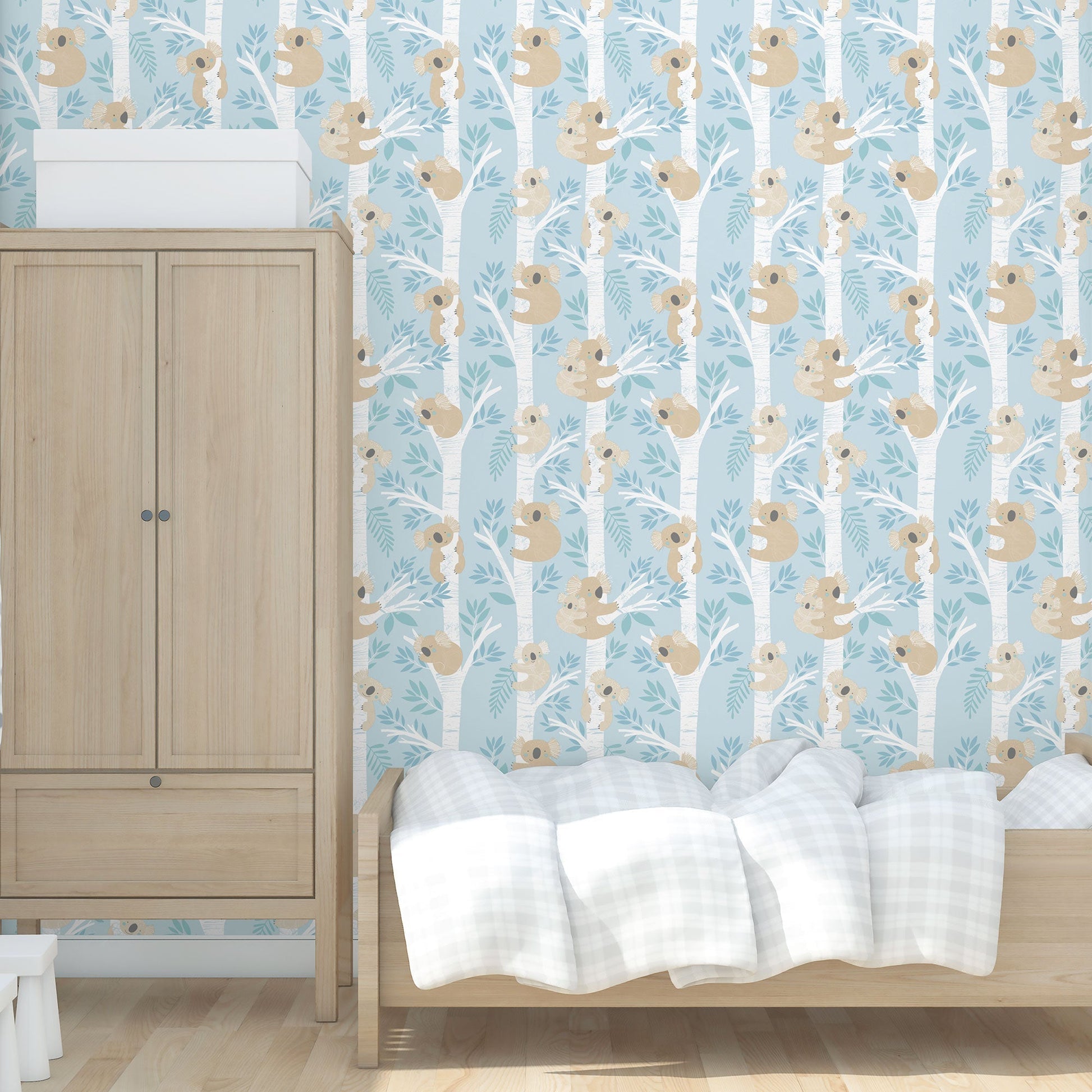 Koalas Light Blue/Glitter Wallpaper from the Tiny Tots 2 Collection by Galerie Wallcoverings