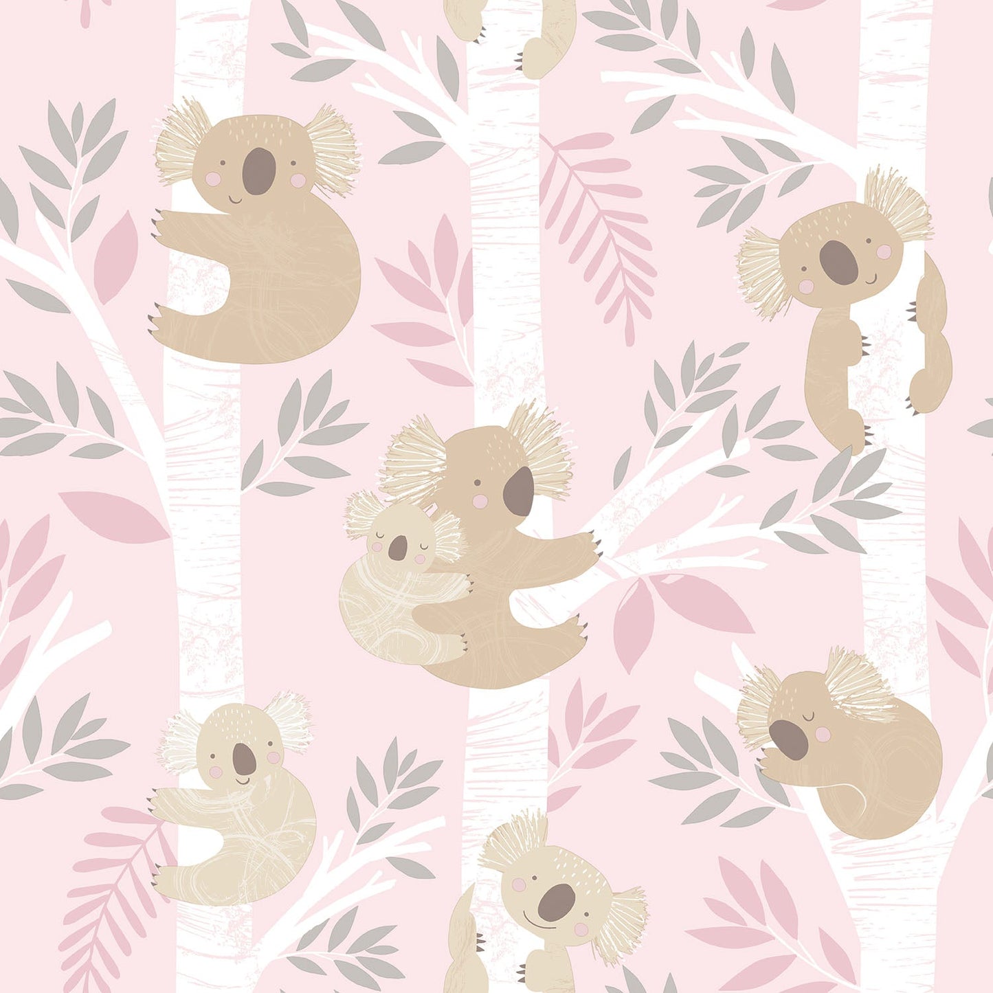 Koalas Pink/Glitter Wallpaper from the Tiny Tots 2 Collection by Galerie Wallcoverings