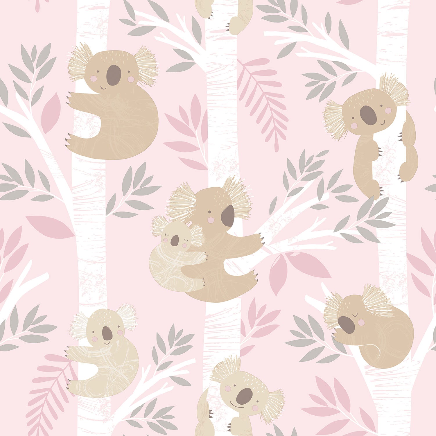 Koalas Pink/Glitter Wallpaper from the Tiny Tots 2 Collection by Galerie Wallcoverings