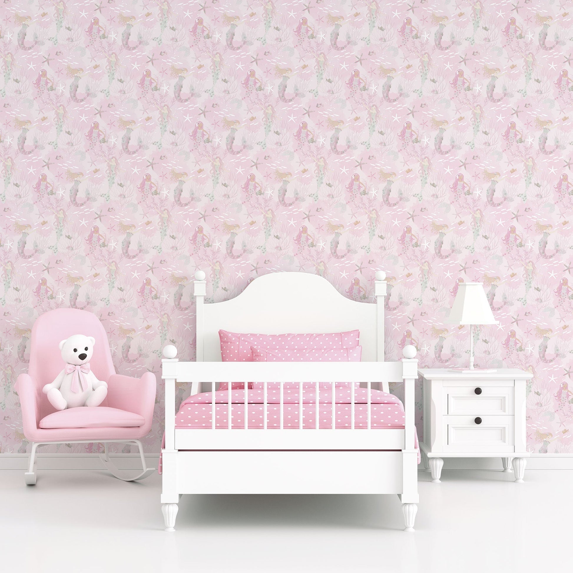 Mermaids Pink/Glitter Wallpaper from the Tiny Tots 2 Collection by Galerie Wallcoverings