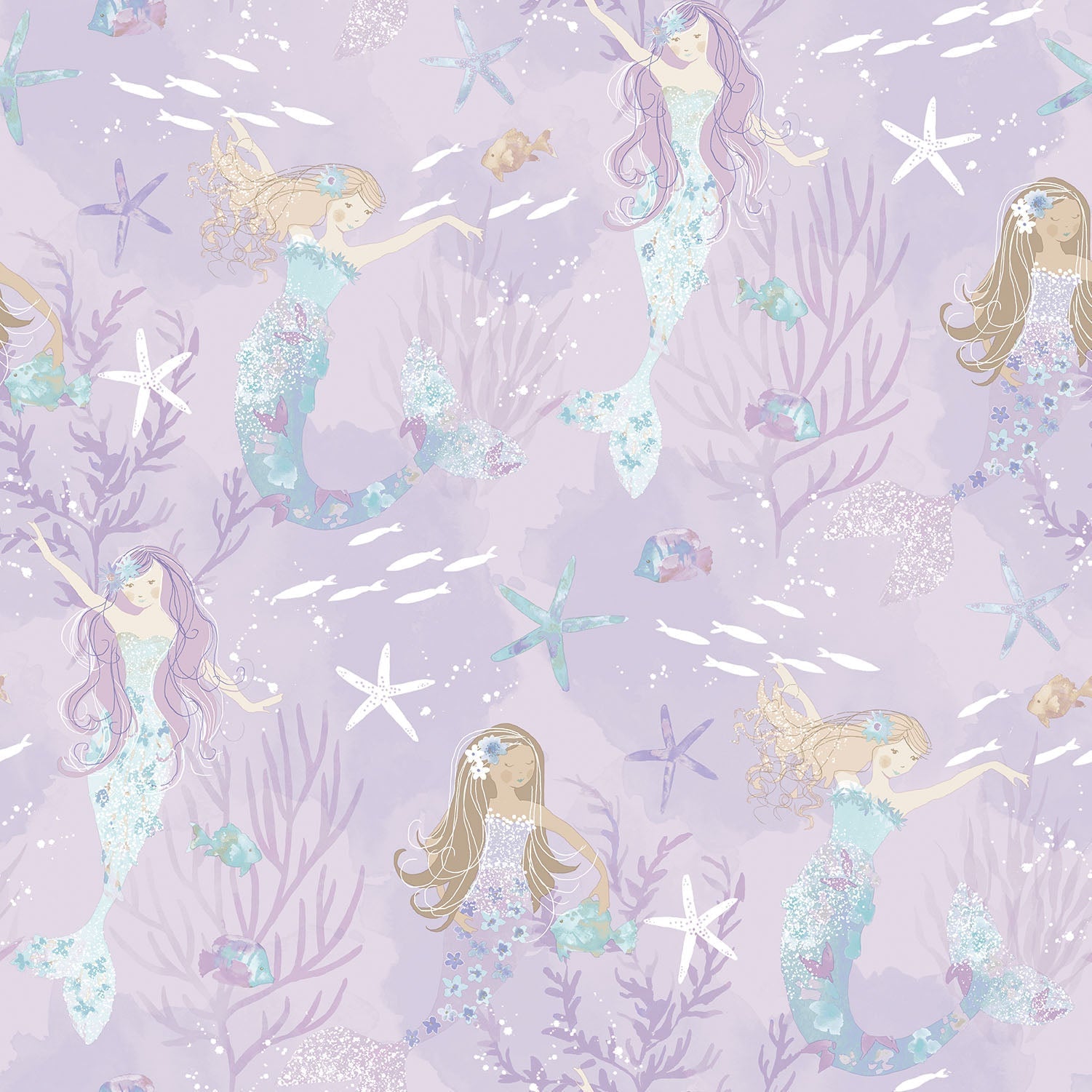 Mermaids Purple/Glitter Wallpaper from the Tiny Tots 2 Collection by Galerie Wallcoverings