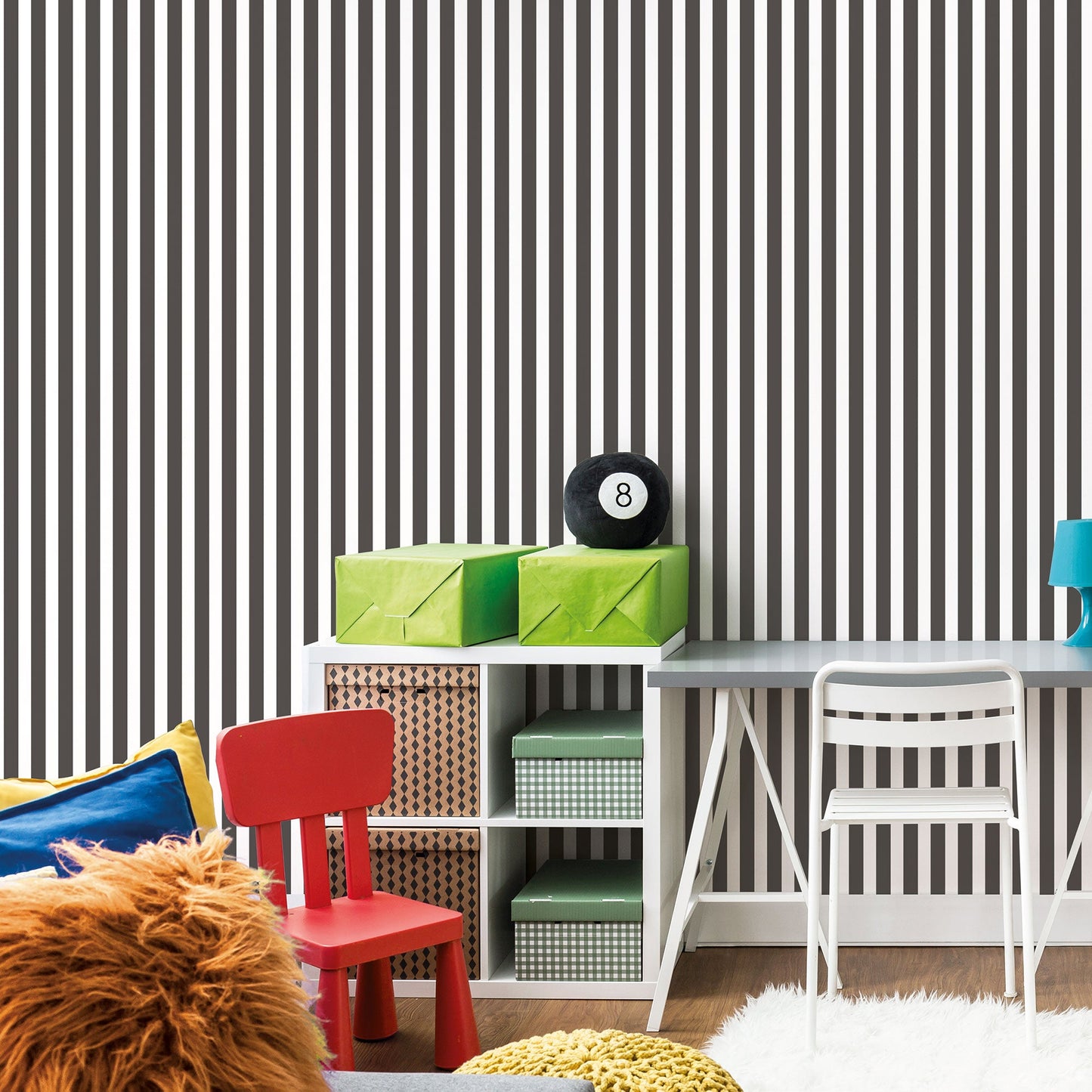 Regency Stripe Black Wallpaper from the Tiny Tots 2 Collection by Galerie Wallcoverings