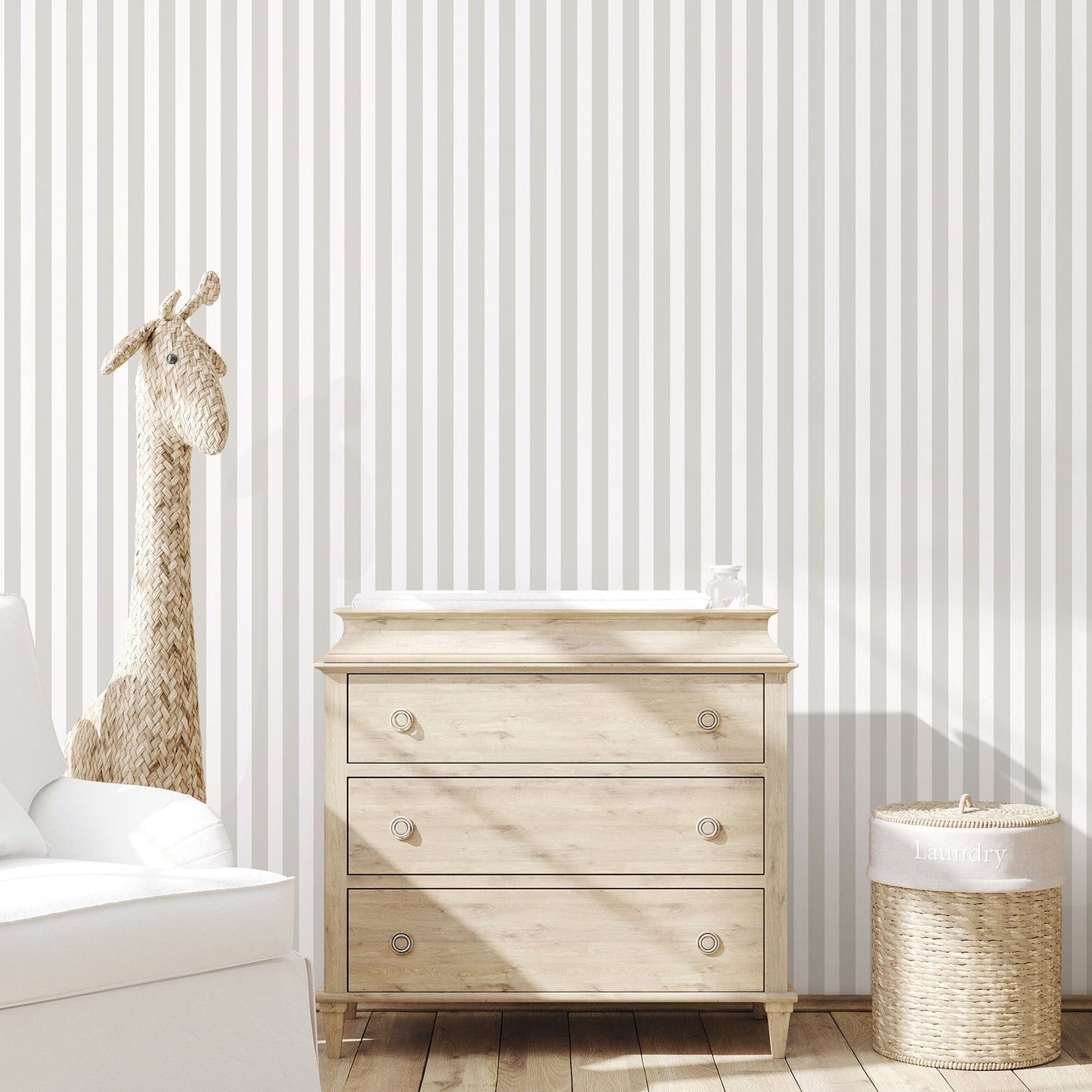 Regency Stripe Greige Wallpaper from the Tiny Tots 2 Collection by Galerie Wallcoverings