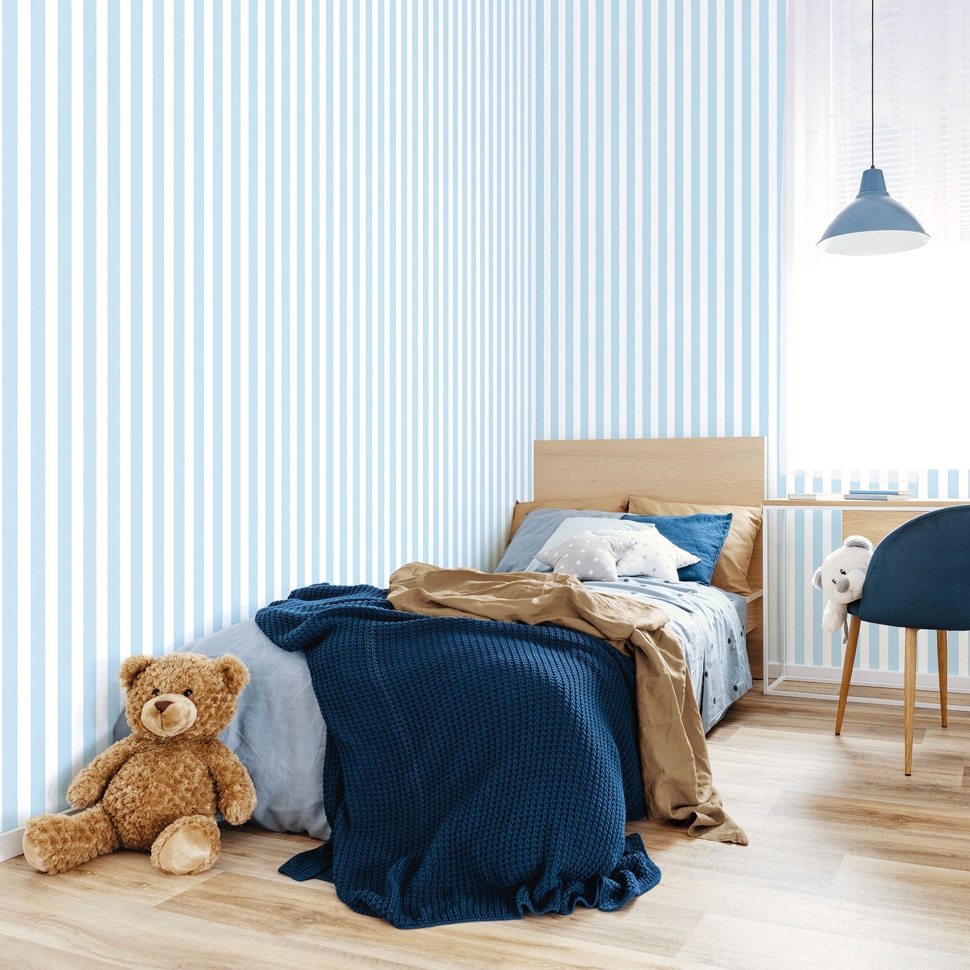 Regency Stripe Sky Blue Wallpaper from the Tiny Tots 2 Collection by Galerie Wallcoverings