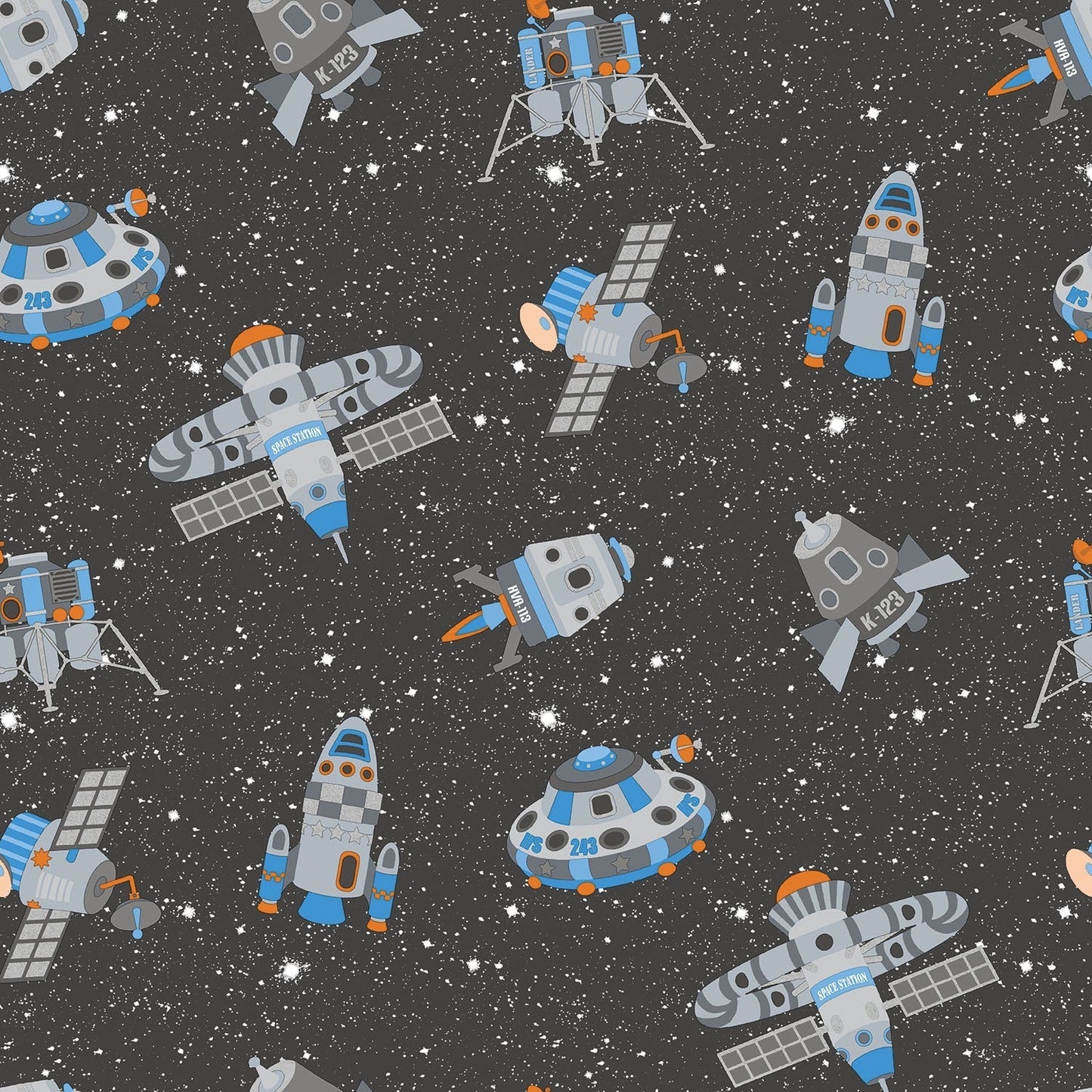 Spaceships Black Multi Wallpaper from the Tiny Tots 2 Collection by Galerie Wallcoverings