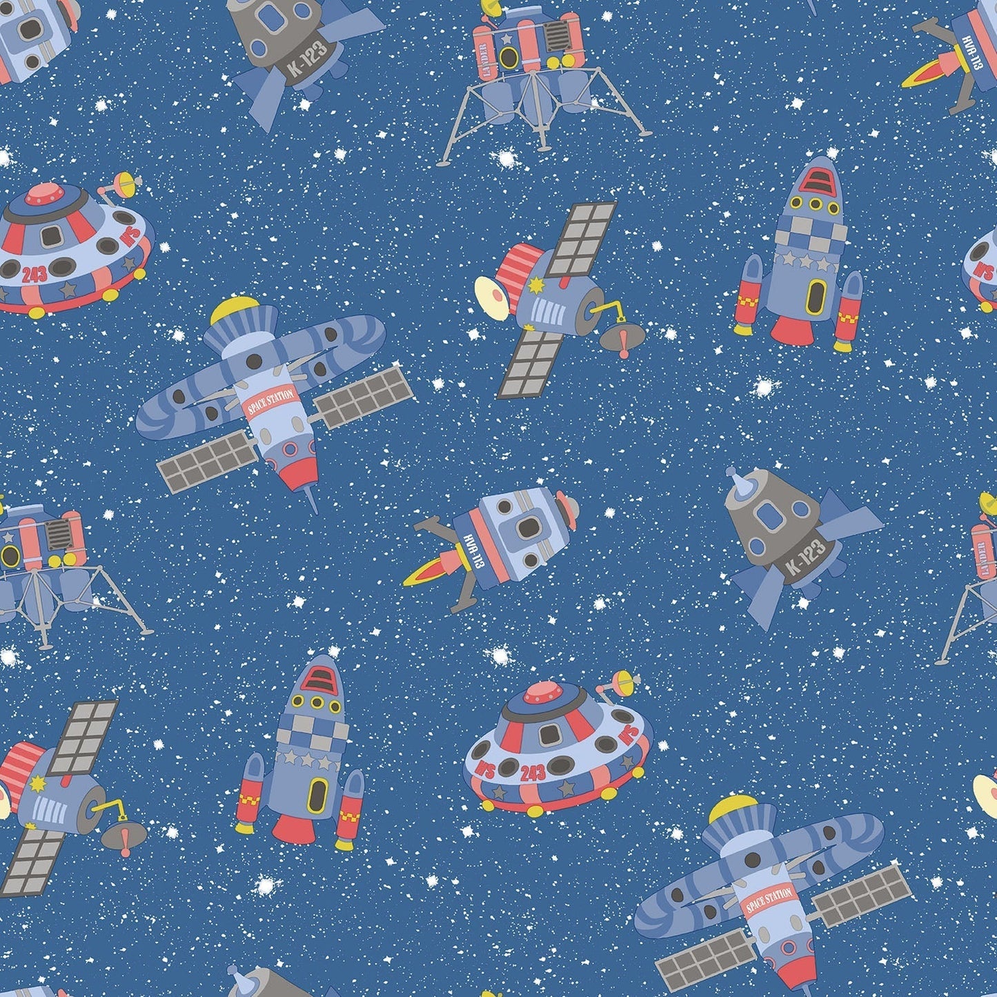 Spaceships Cobalt/Glitter Wallpaper from the Tiny Tots 2 Collection by Galerie Wallcoverings