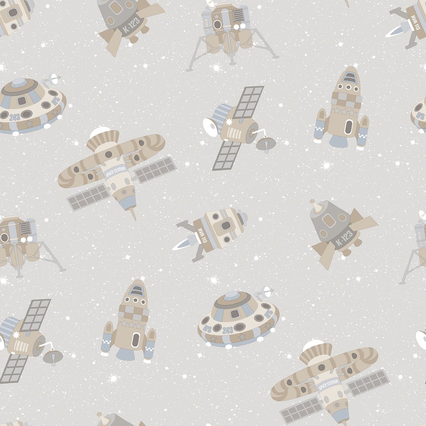 Spaceships Greige/Glitter Wallpaper from the Tiny Tots 2 Collection by Galerie Wallcoverings