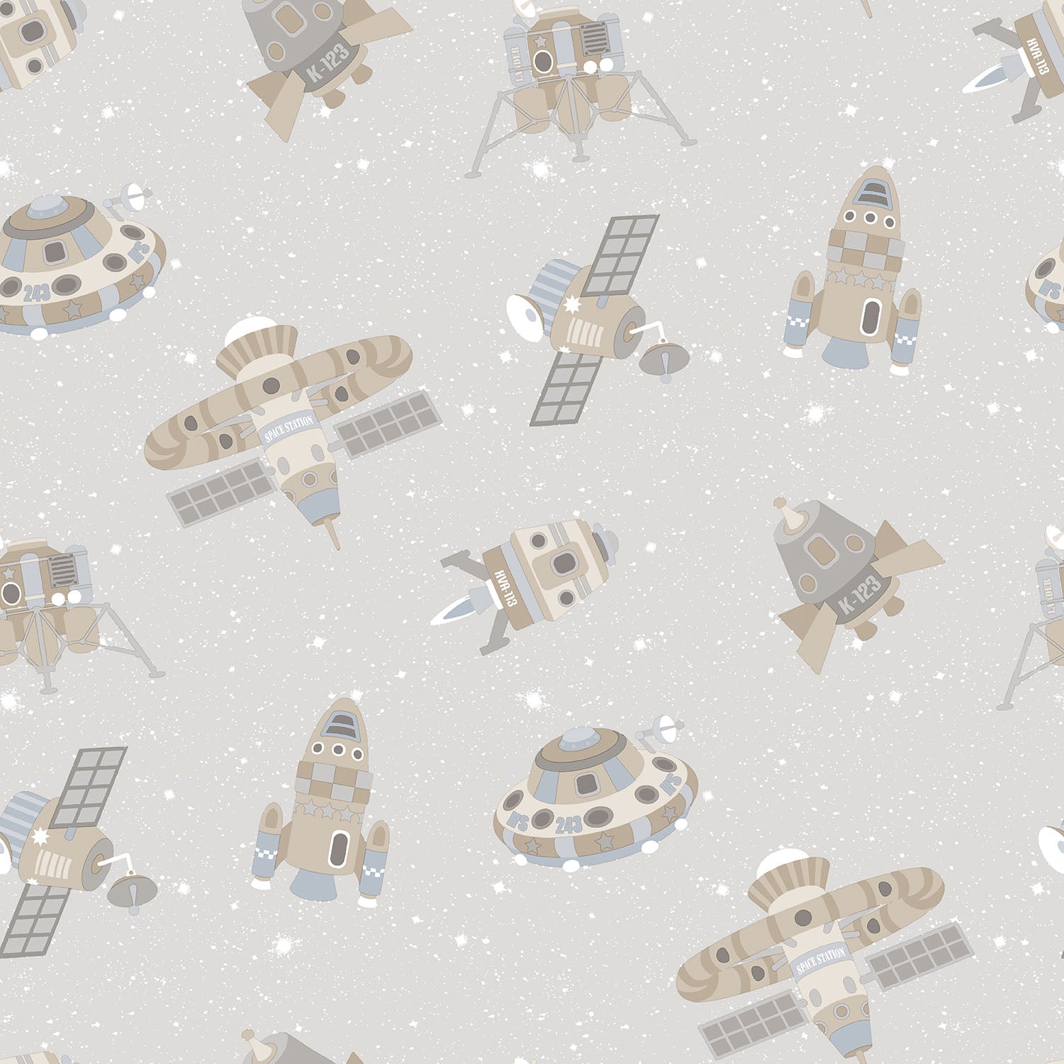 Spaceships Greige/Glitter Wallpaper from the Tiny Tots 2 Collection by Galerie Wallcoverings