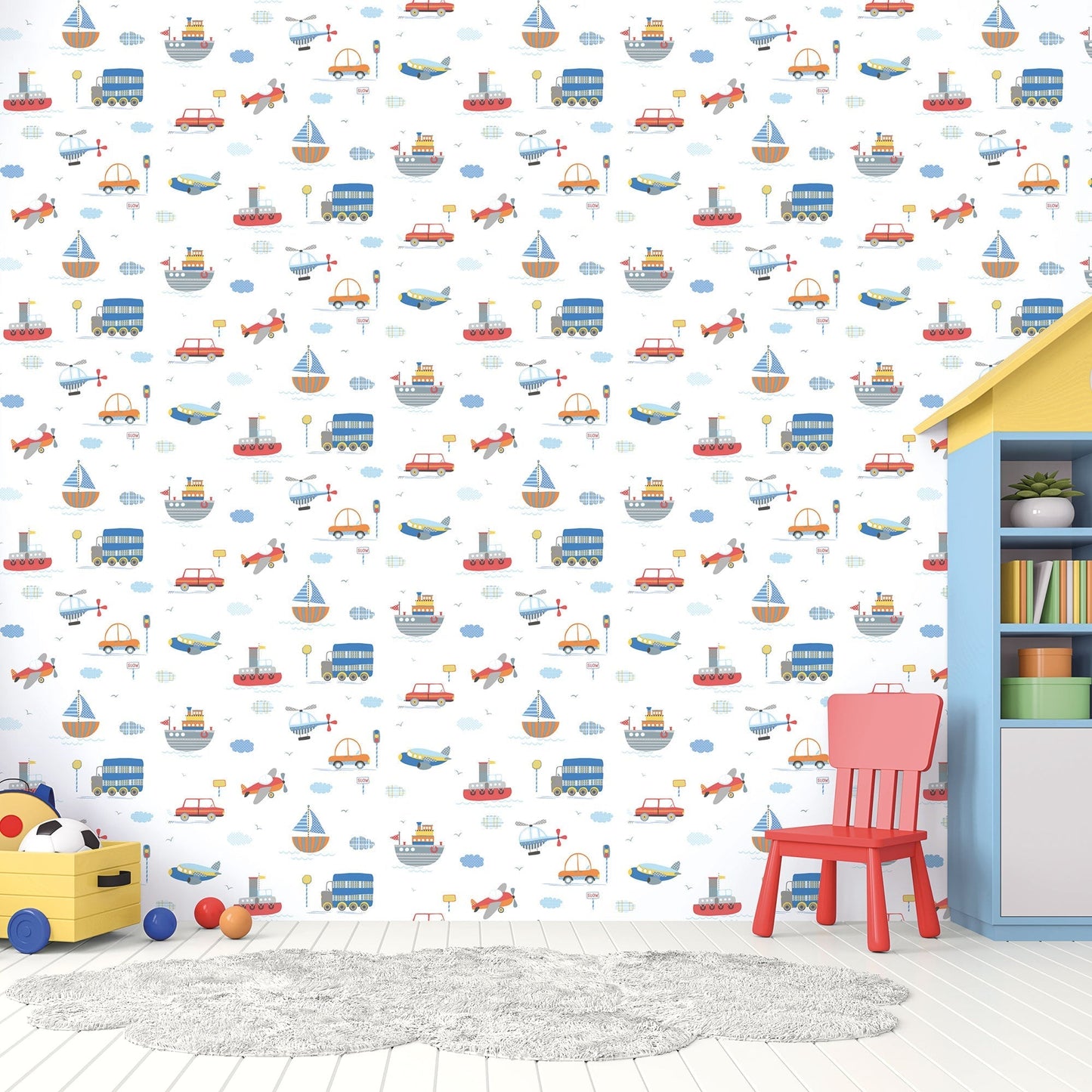 Transportation Blue/Red Wallpaper from the Tiny Tots 2 Collection by Galerie Wallcoverings