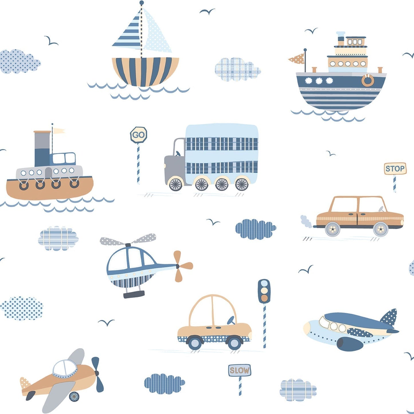 Transportation Brown/Blue Wallpaper from the Tiny Tots 2 Collection by Galerie Wallcoverings