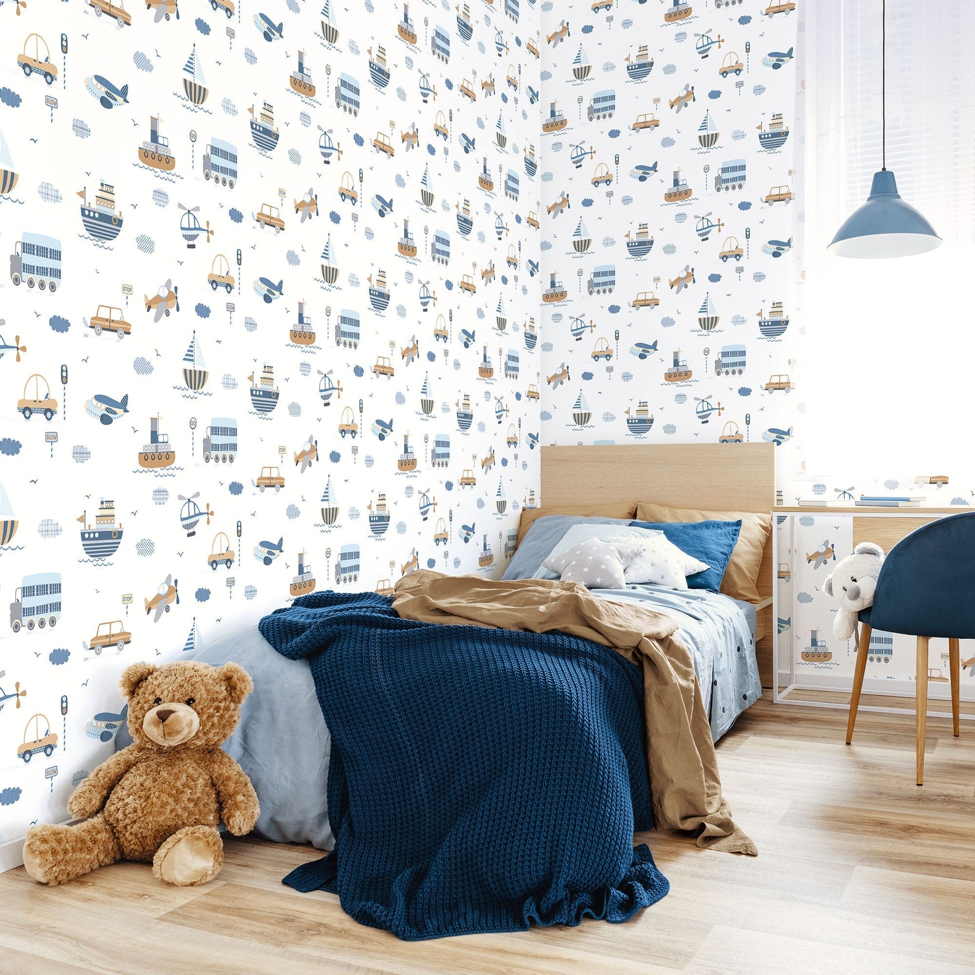 Transportation Brown/Blue Wallpaper from the Tiny Tots 2 Collection by Galerie Wallcoverings