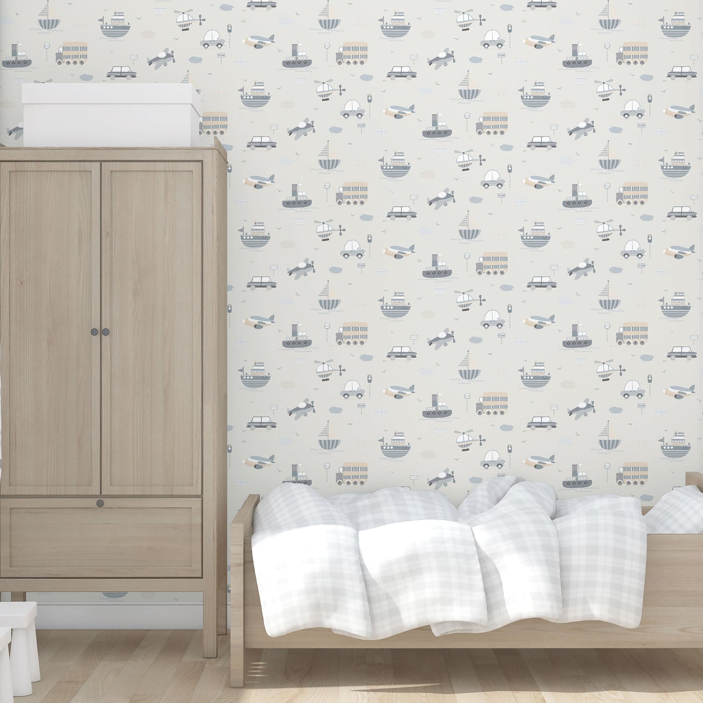 Transportation Greige/Tan Wallpaper from the Tiny Tots 2 Collection by Galerie Wallcoverings