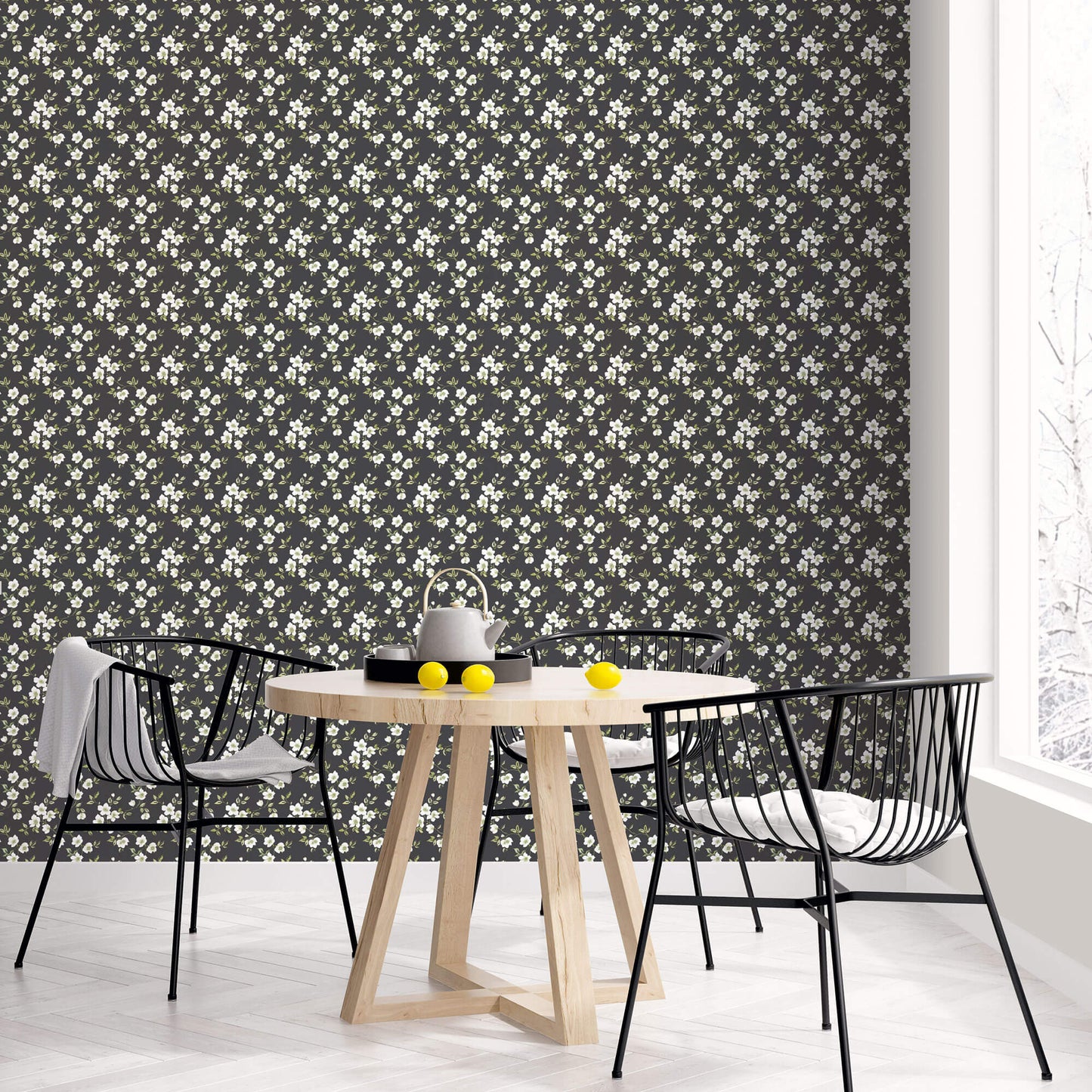 Anemone Mini Black Wallpaper from the Secret Garden Collection by Galerie Wallcoverings