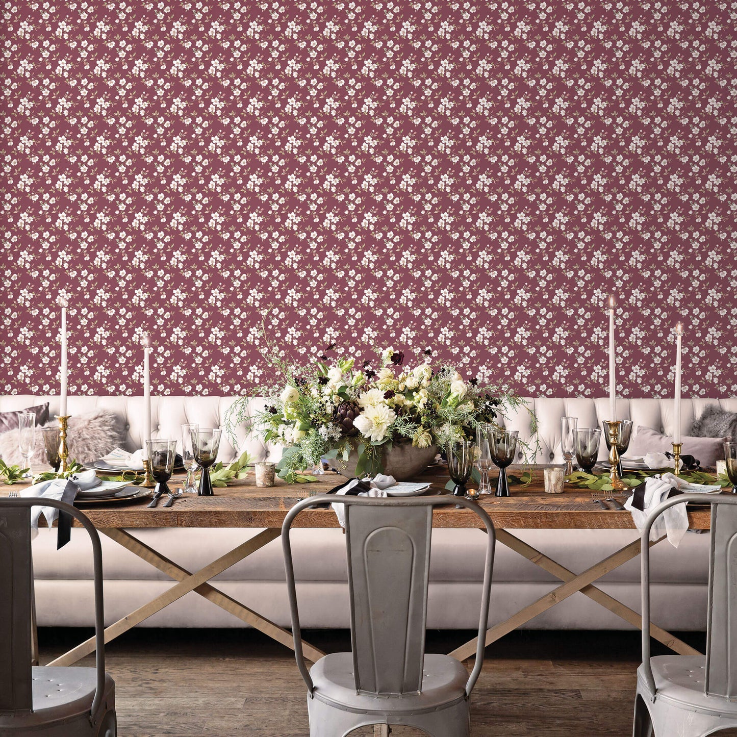 Anemone Mini Cranberry Wallpaper from the Secret Garden Collection by Galerie Wallcoverings