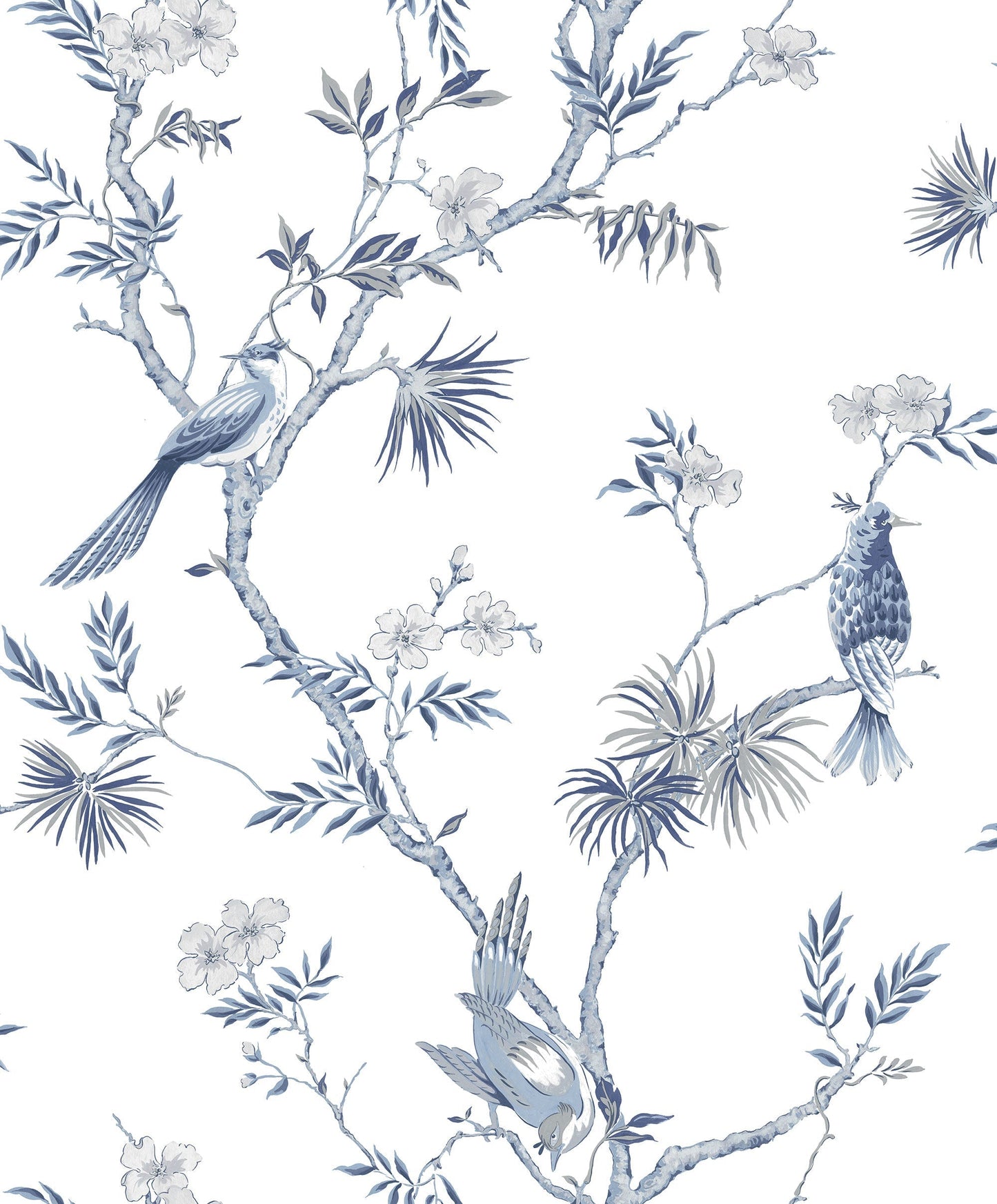 Classic Bird Trail Blue Wallpaper from the Secret Garden Collection by Galerie Wallcoverings