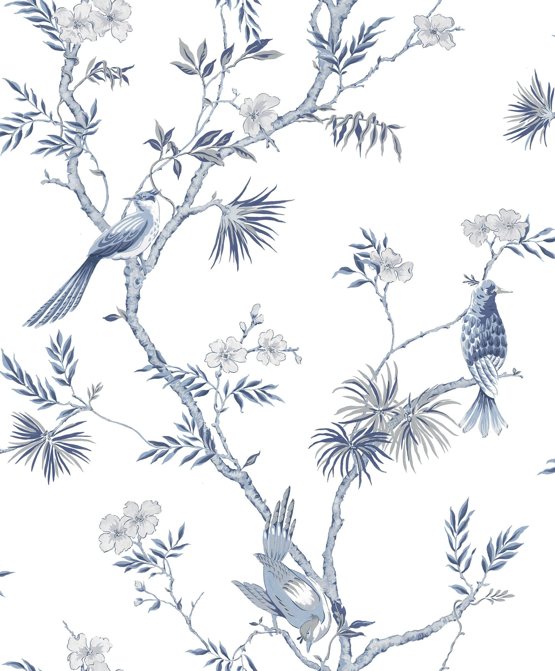 Classic Bird Trail Blue Wallpaper from the Secret Garden Collection by Galerie Wallcoverings