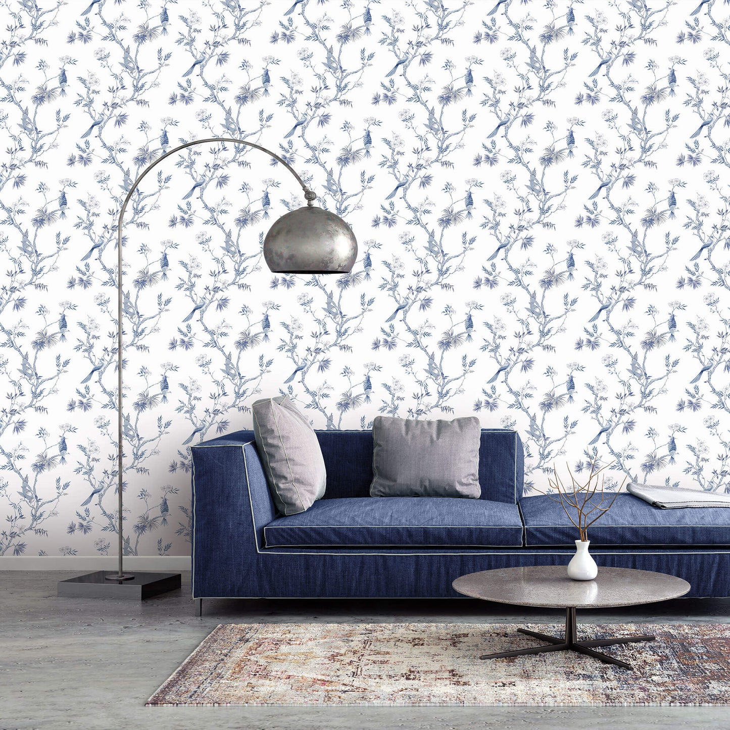 Classic Bird Trail Blue Wallpaper from the Secret Garden Collection by Galerie Wallcoverings