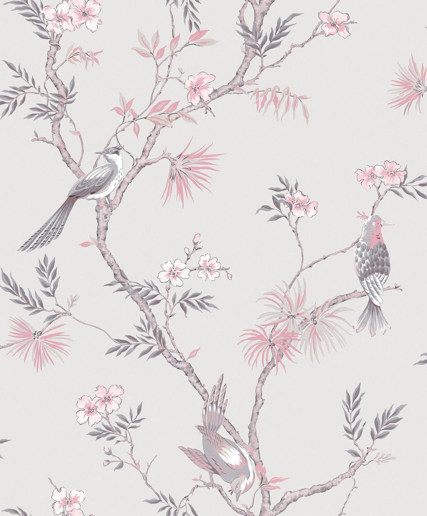 Classic Bird Trail Grey Wallpaper from the Secret Garden Collection by Galerie Wallcoverings
