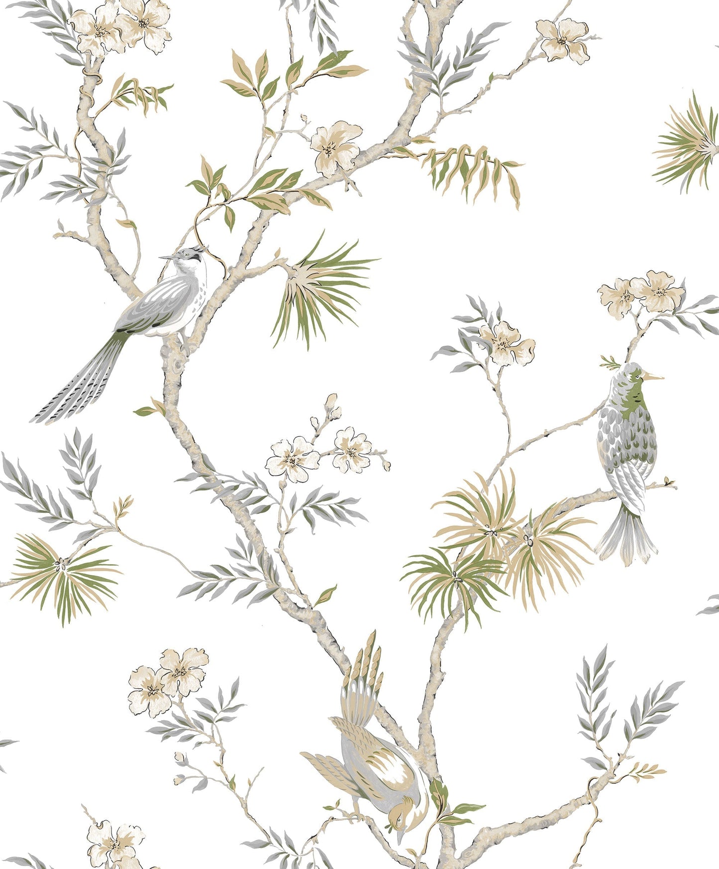 Classic Bird Trail White Wallpaper from the Secret Garden Collection by Galerie Wallcoverings