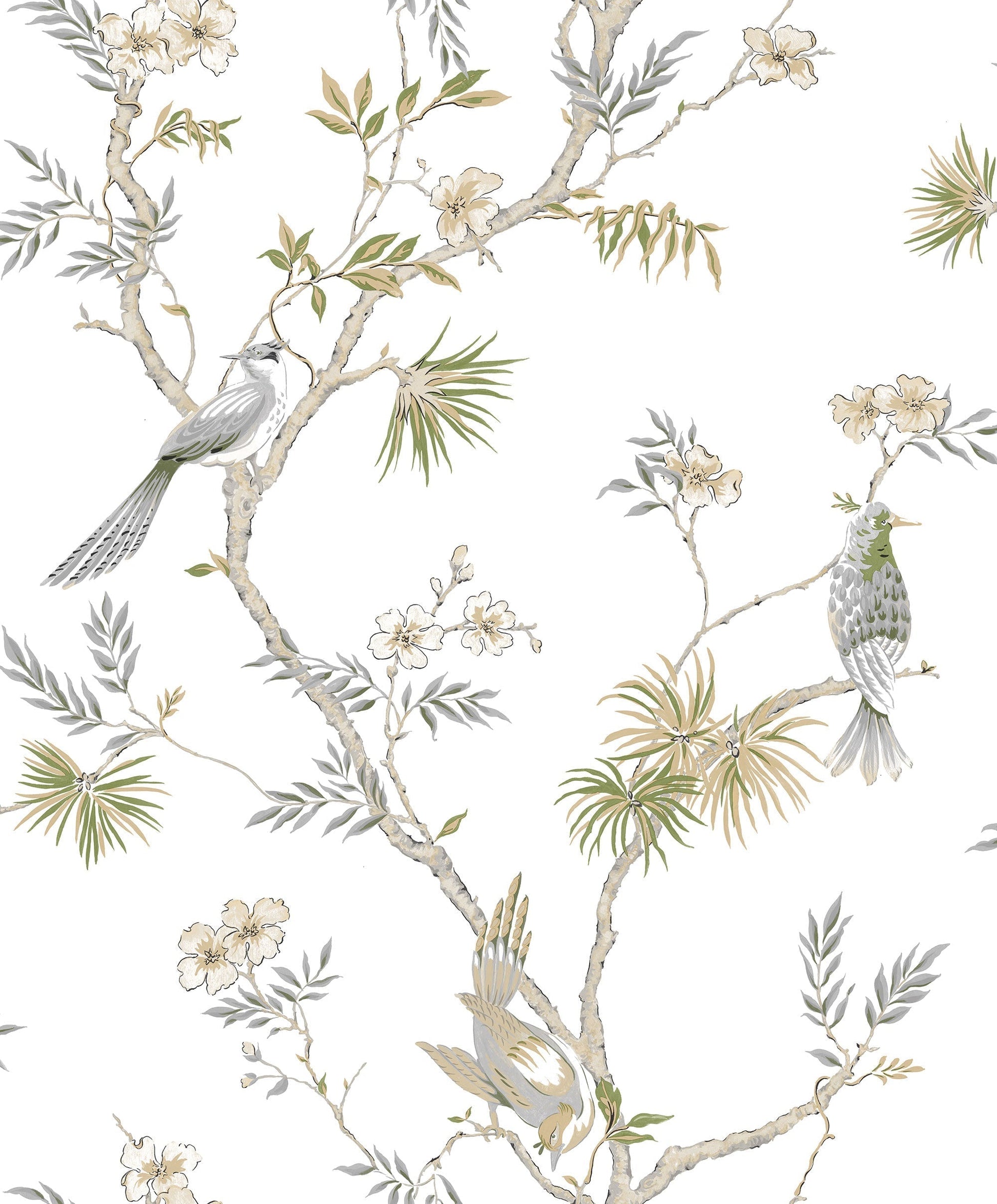 Classic Bird Trail White Wallpaper from the Secret Garden Collection by Galerie Wallcoverings