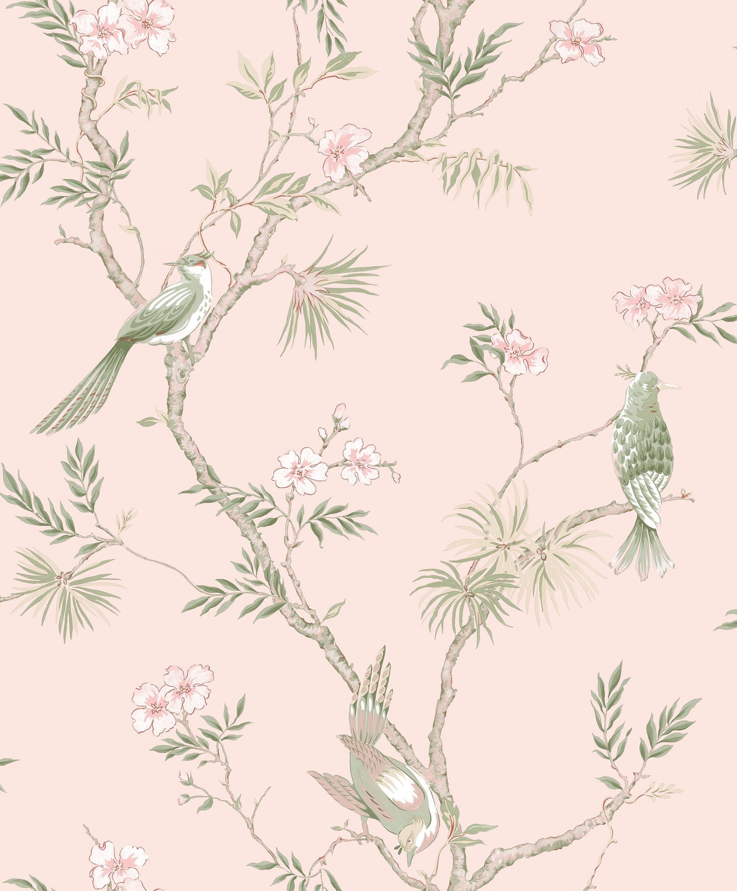 Classic Bird Trail Pink Wallpaper from the Secret Garden Collection by Galerie Wallcoverings