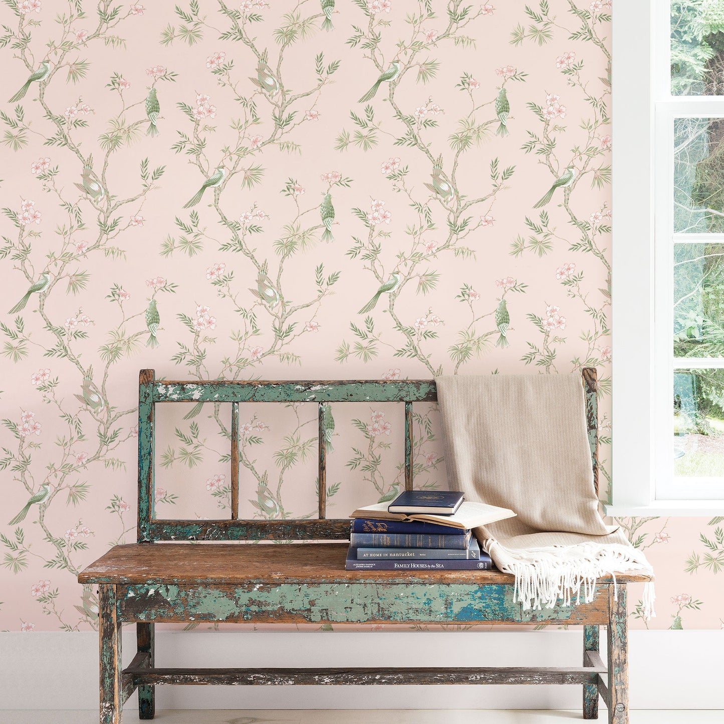 Classic Bird Trail Pink Wallpaper from the Secret Garden Collection by Galerie Wallcoverings