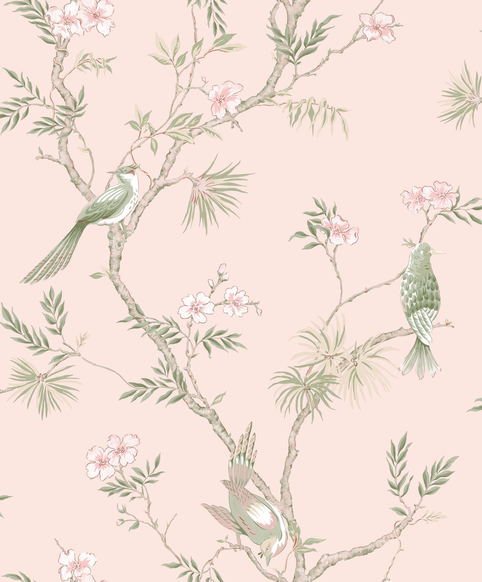 sample classic bird trail pink wallpaper from the secret garden collection by galerie wallcoverings 1