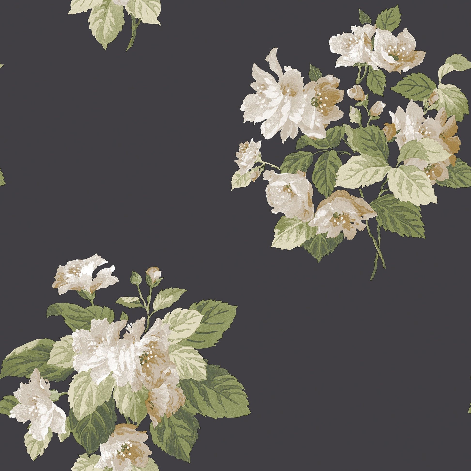Classic Bouquet Black Wallpaper from the Secret Garden Collection by Galerie Wallcoverings