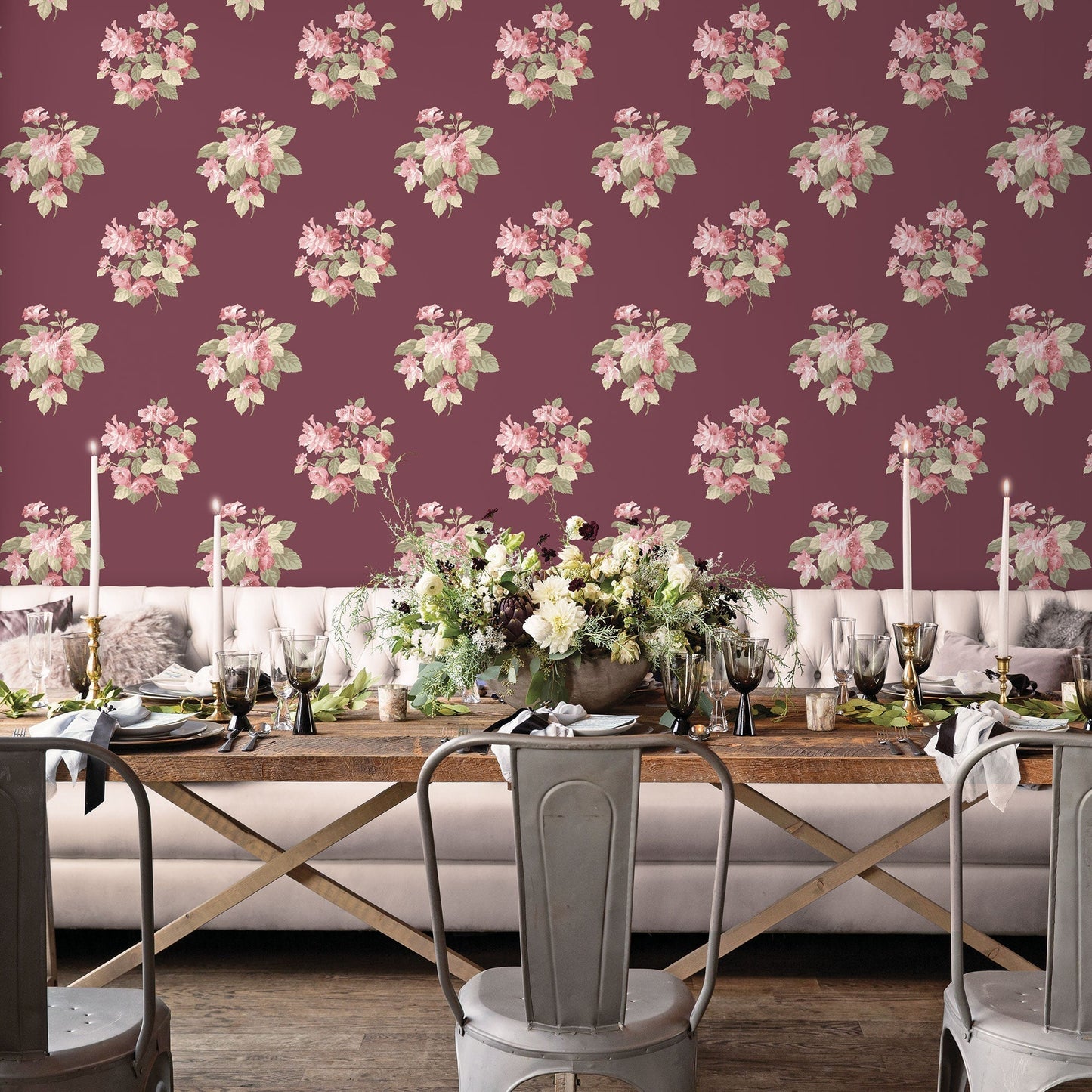 Classic Bouquet Cranberry Wallpaper from the Secret Garden Collection by Galerie Wallcoverings