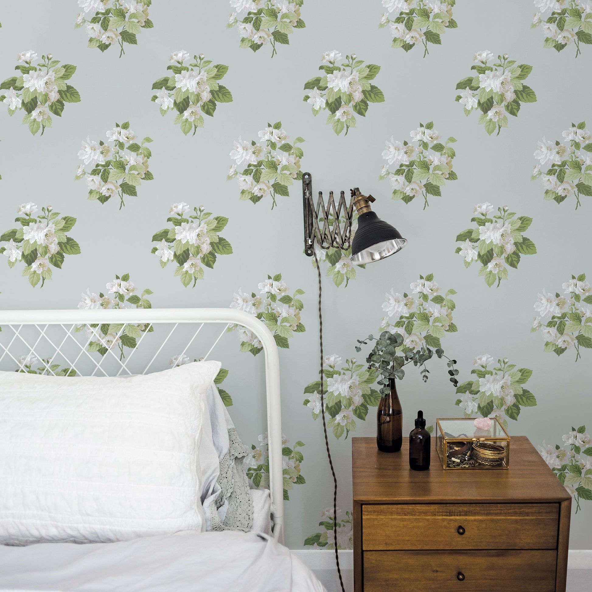 Classic Bouquet Duck Egg Wallpaper from the Secret Garden Collection by Galerie Wallcoverings